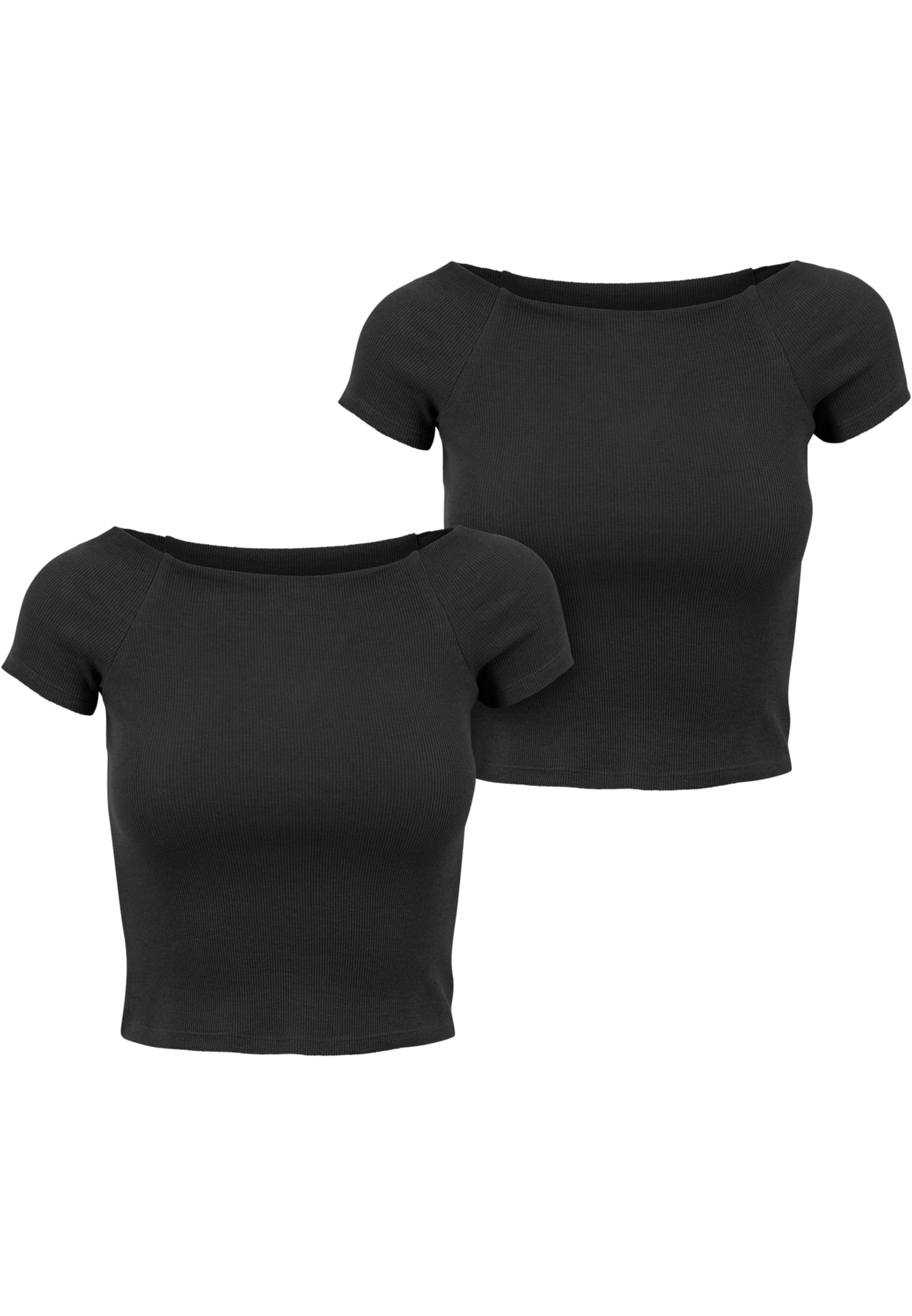 Ladies Off Shoulder Rib Tee 2-Pack | black+black