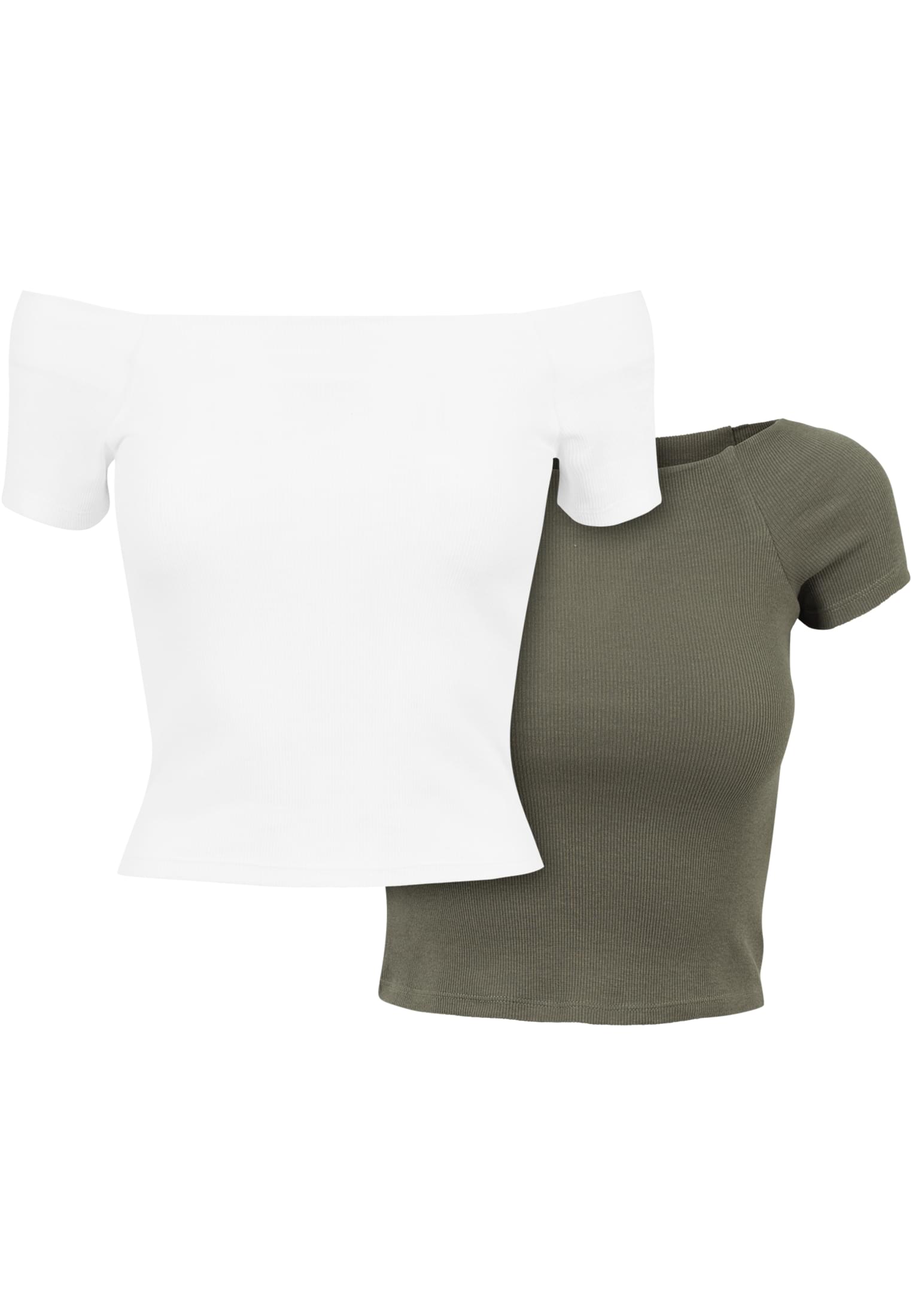 Ladies Off Shoulder Rib Tee 2-Pack | white+olive