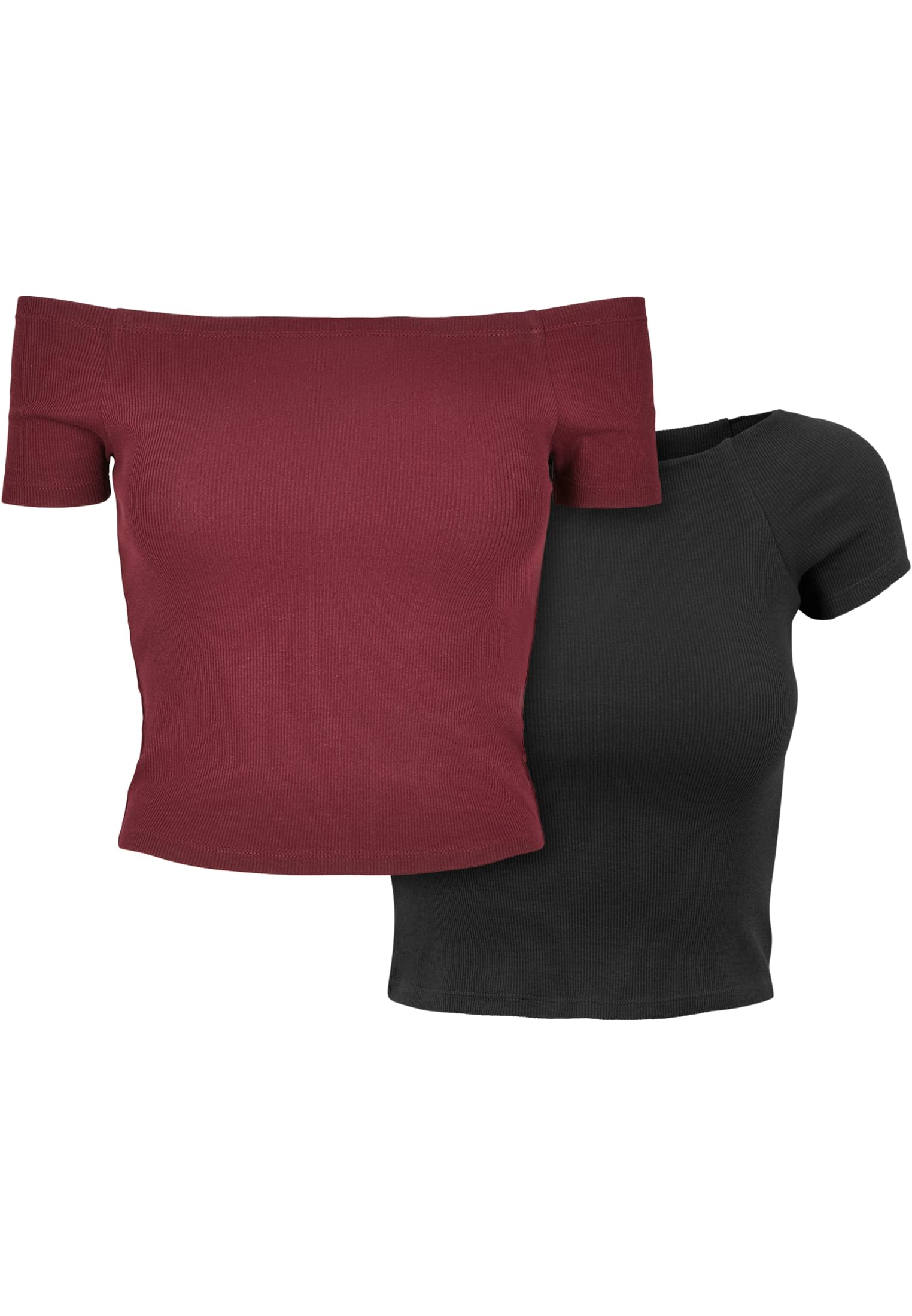 Ladies Off Shoulder Rib Tee 2-Pack | redwine+black