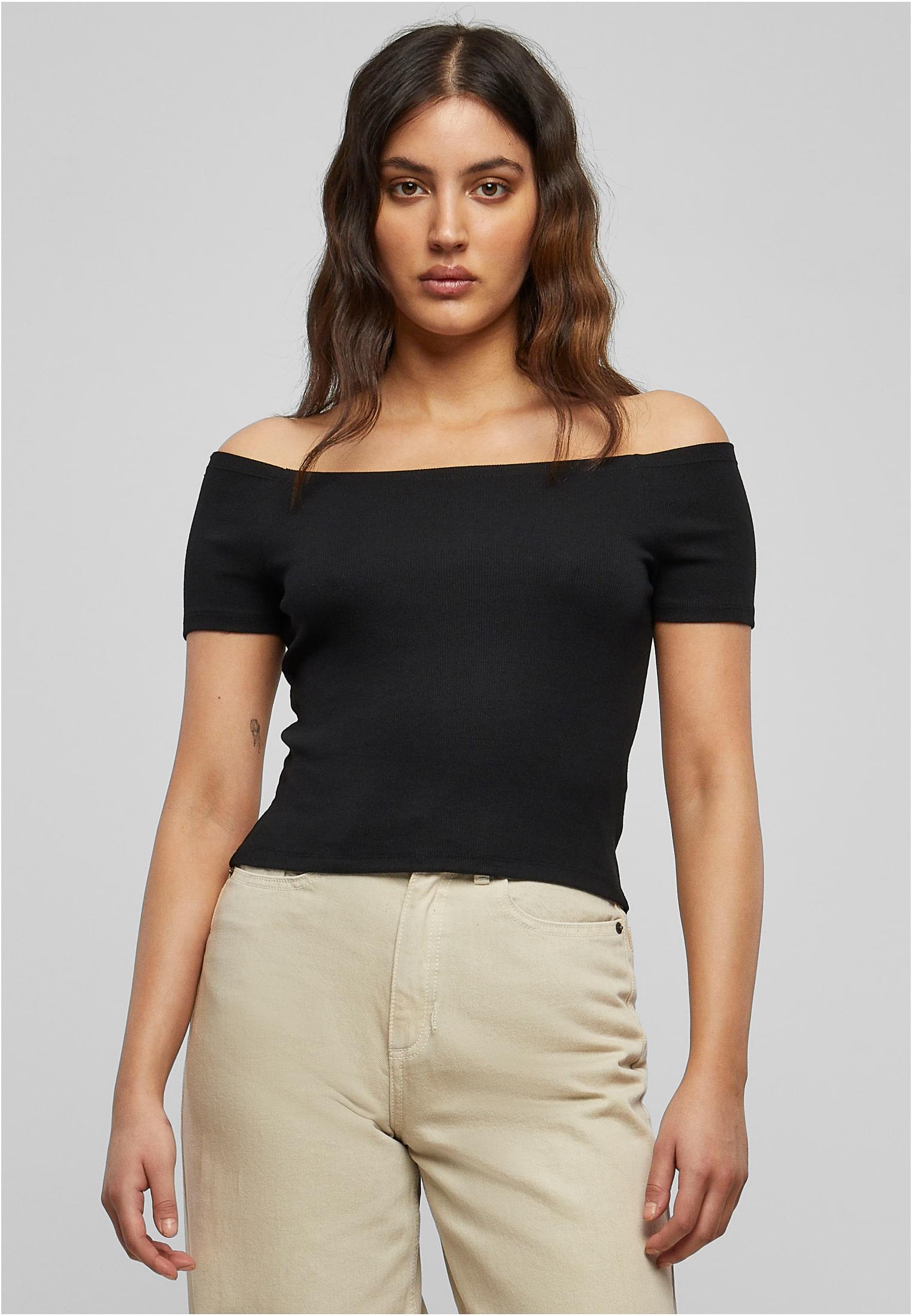 Ladies Off Shoulder Rib Tee | black