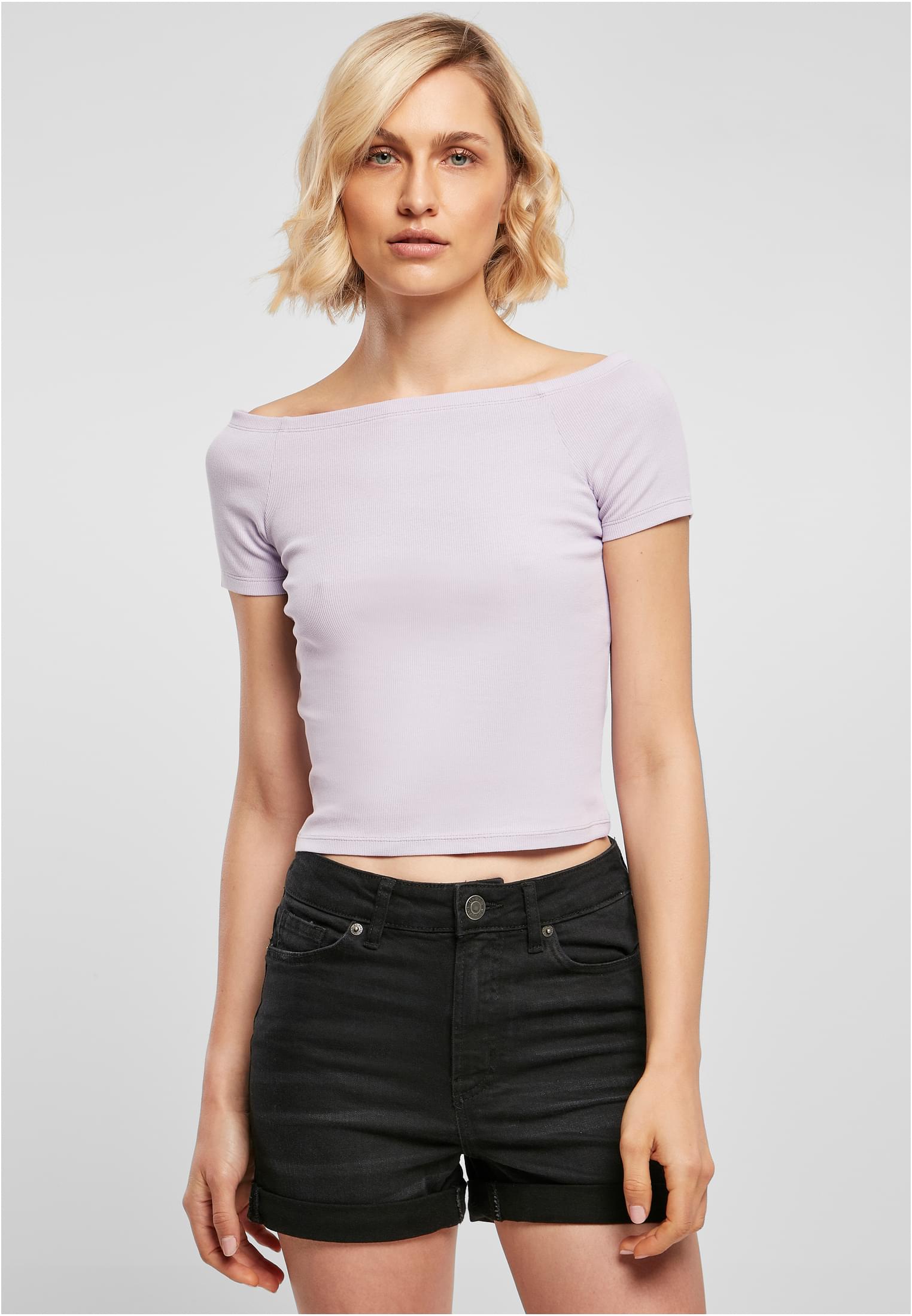 Ladies Off Shoulder Rib Tee | lilac