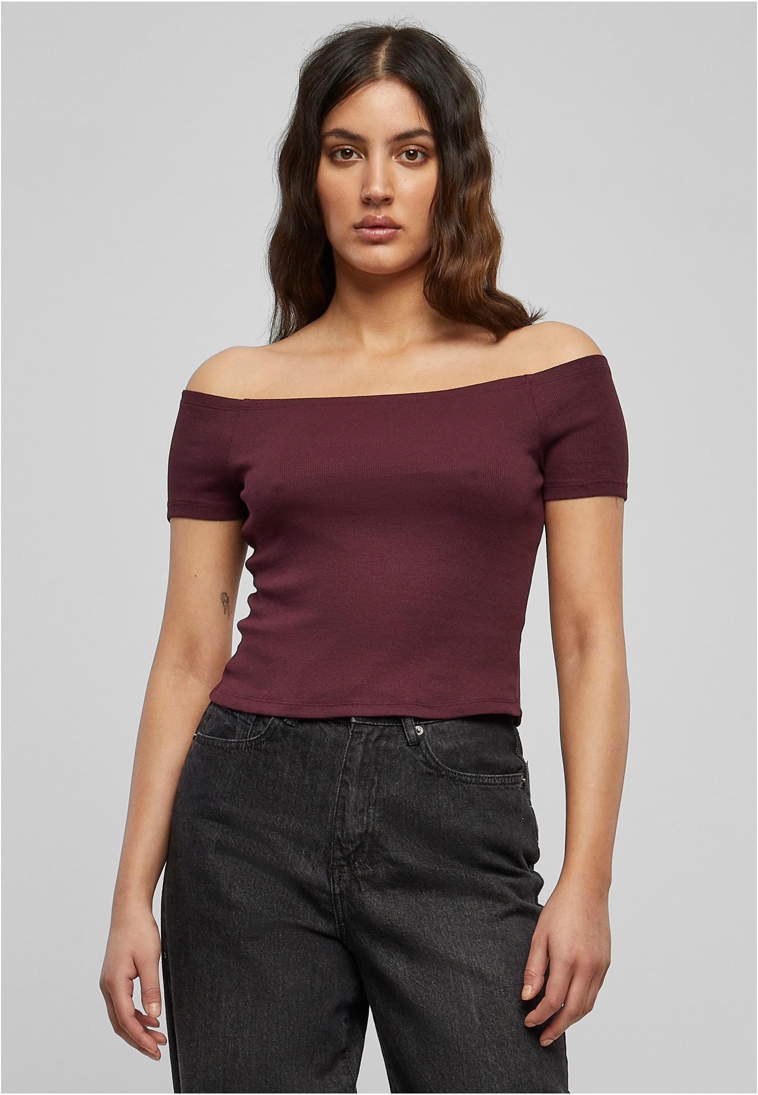 Ladies Off Shoulder Rib Tee | redwine