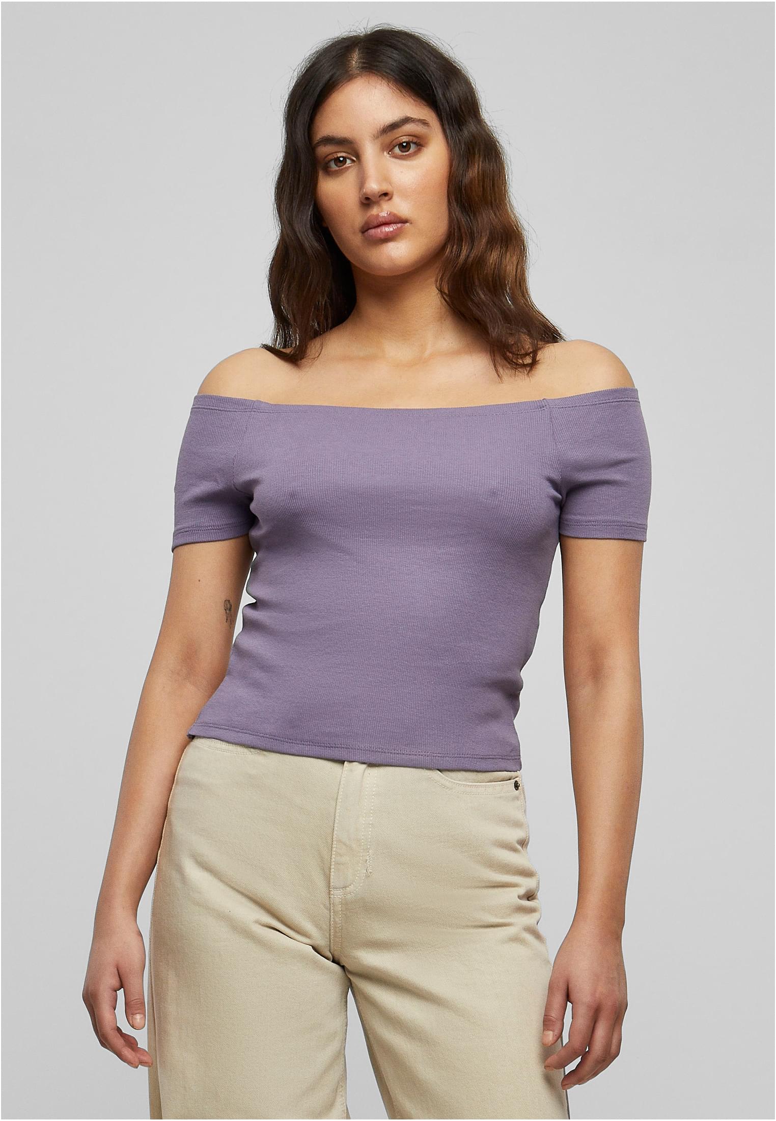 Ladies Off Shoulder Rib Tee | dustypurple