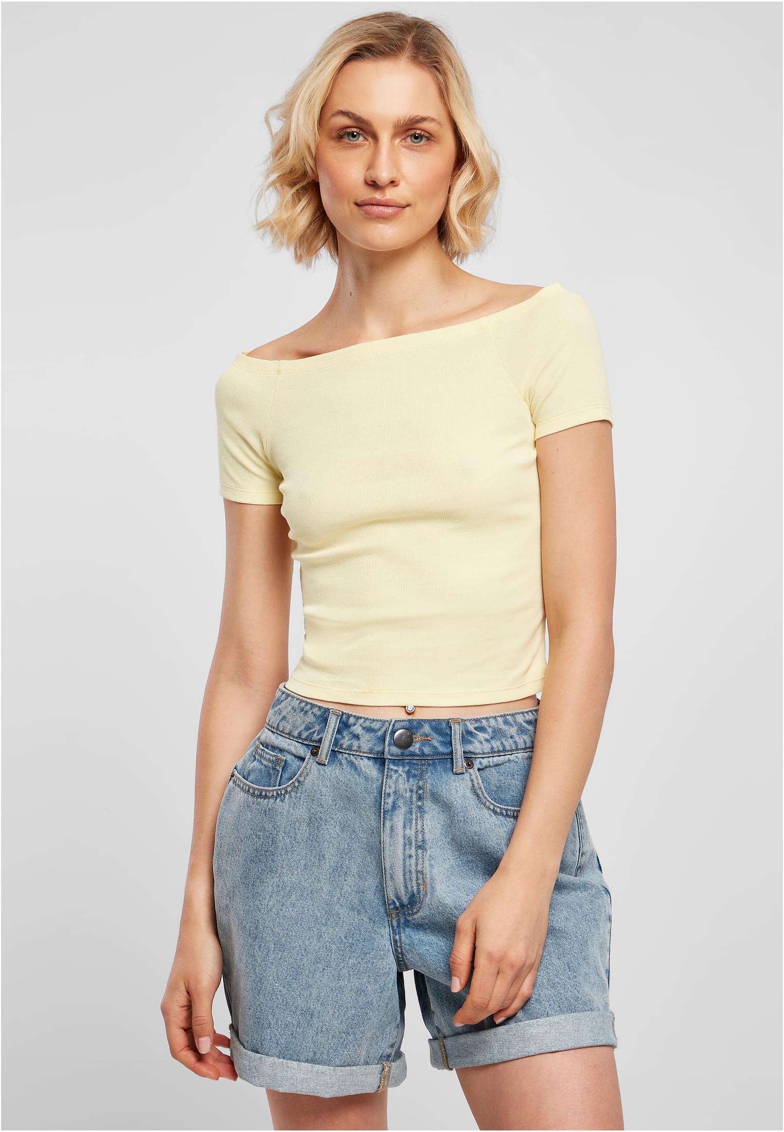 Ladies Off Shoulder Rib Tee | softyellow