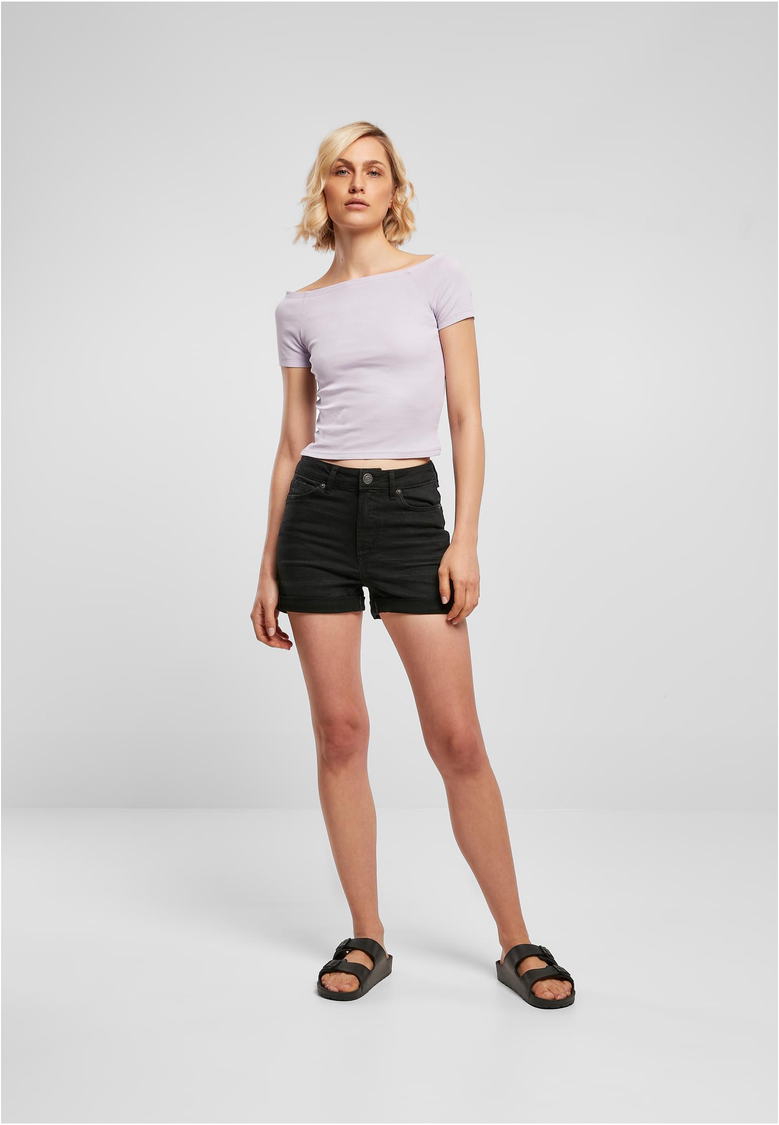 Ladies Off Shoulder Rib Tee | lilac