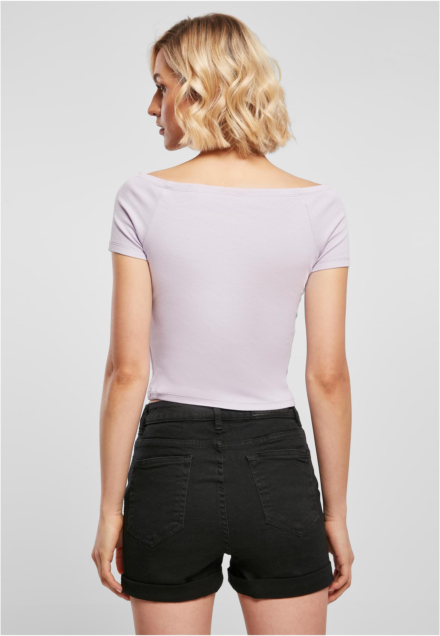 Ladies Off Shoulder Rib Tee | lilac