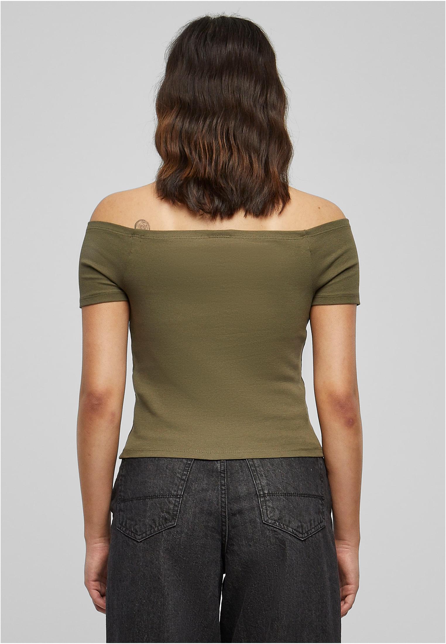 Ladies Off Shoulder Rib Tee | olive