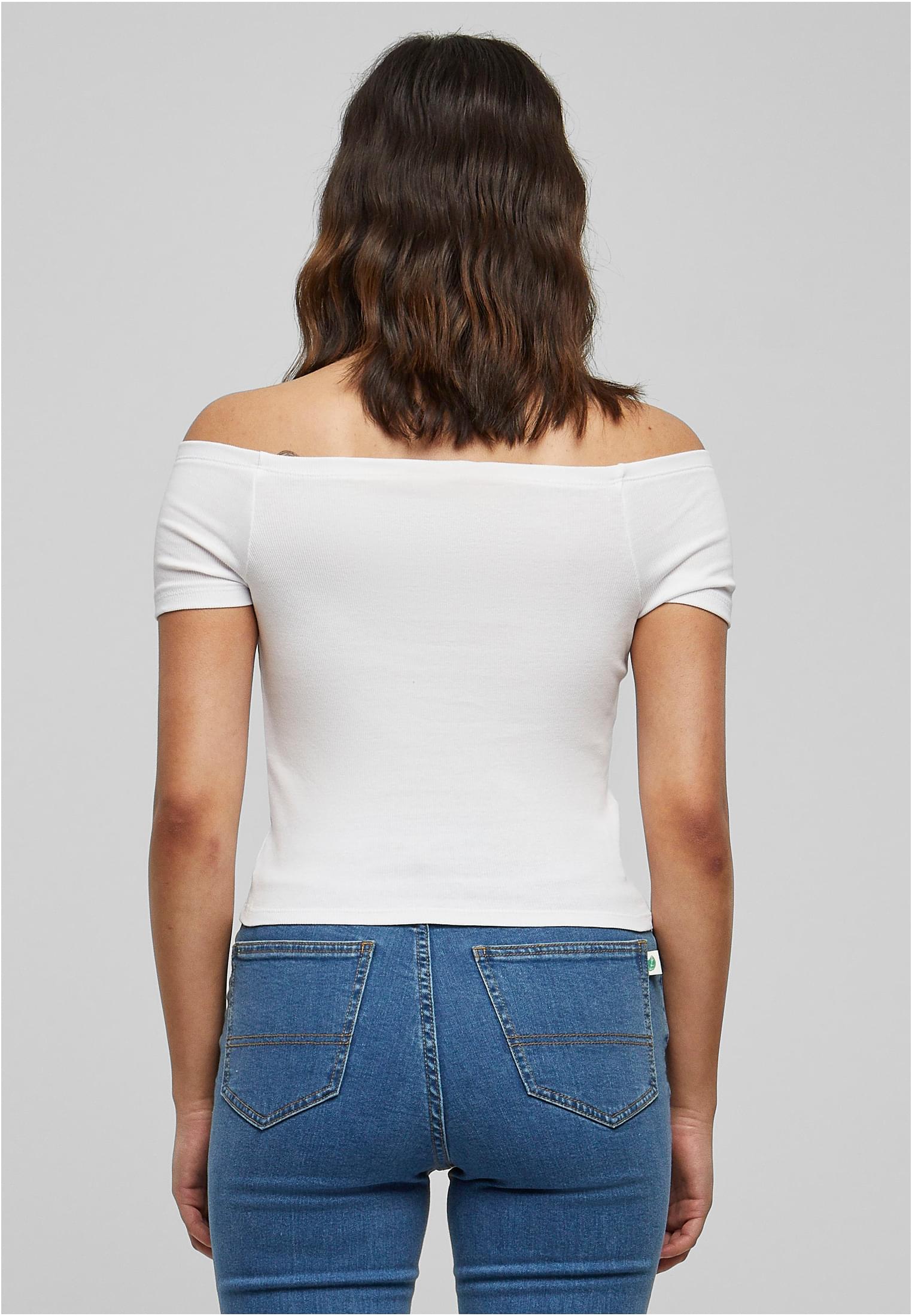 Ladies Off Shoulder Rib Tee | white