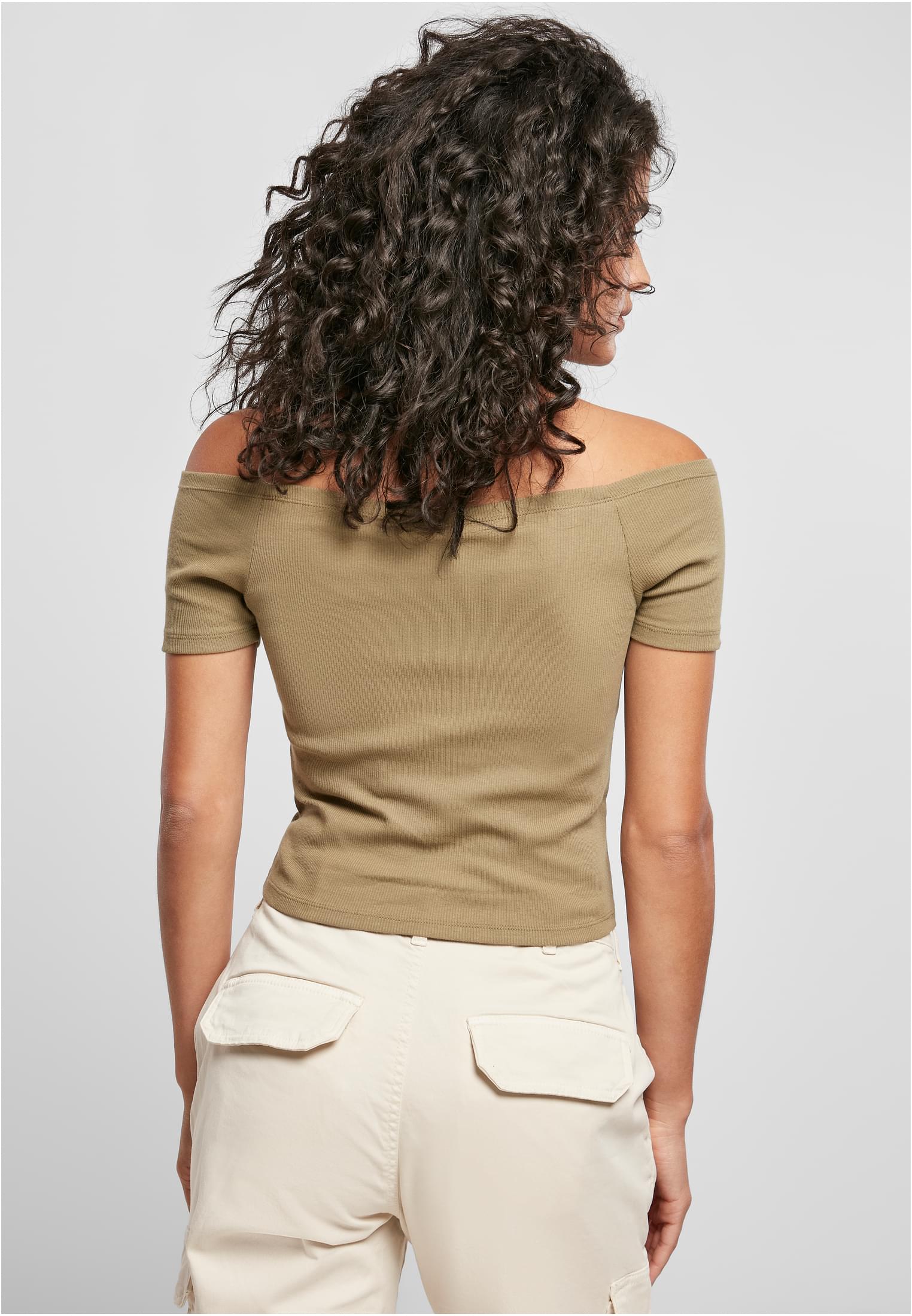 Ladies Off Shoulder Rib Tee | khaki