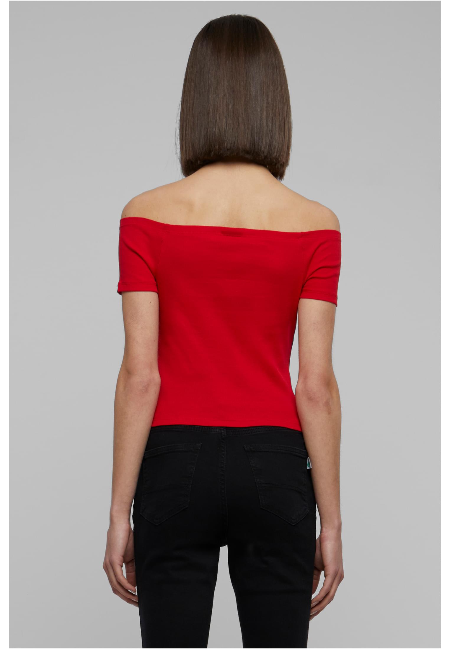 Ladies Off Shoulder Rib Tee | fire red