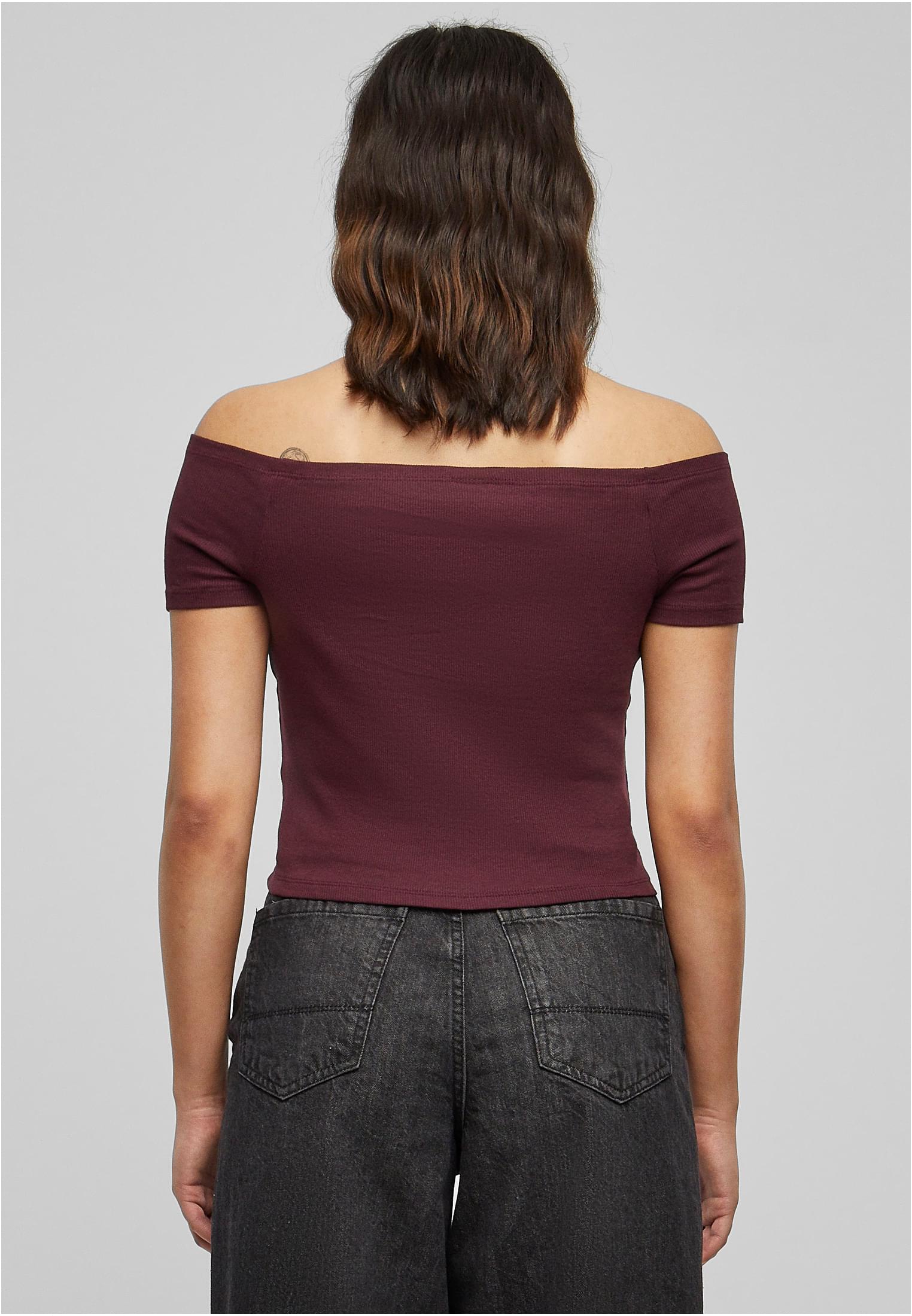 Ladies Off Shoulder Rib Tee | redwine