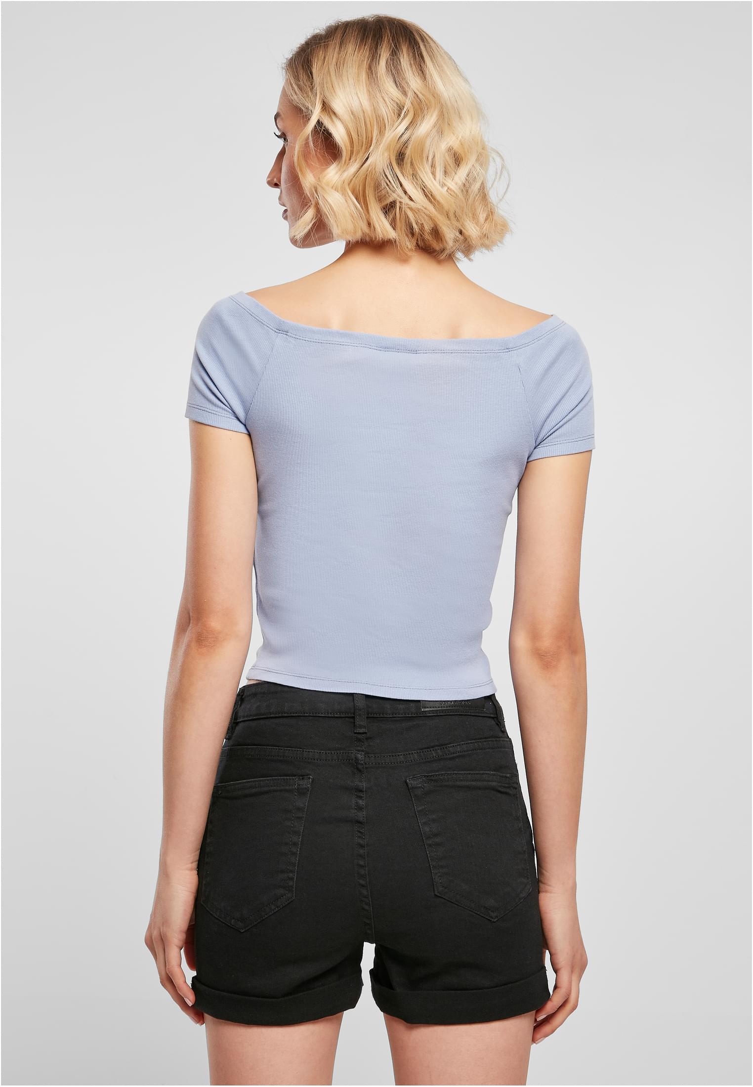 Ladies Off Shoulder Rib Tee | violablue