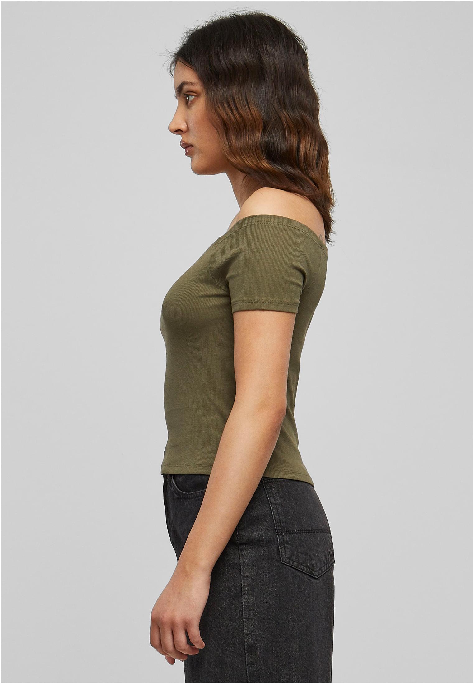 Ladies Off Shoulder Rib Tee | olive