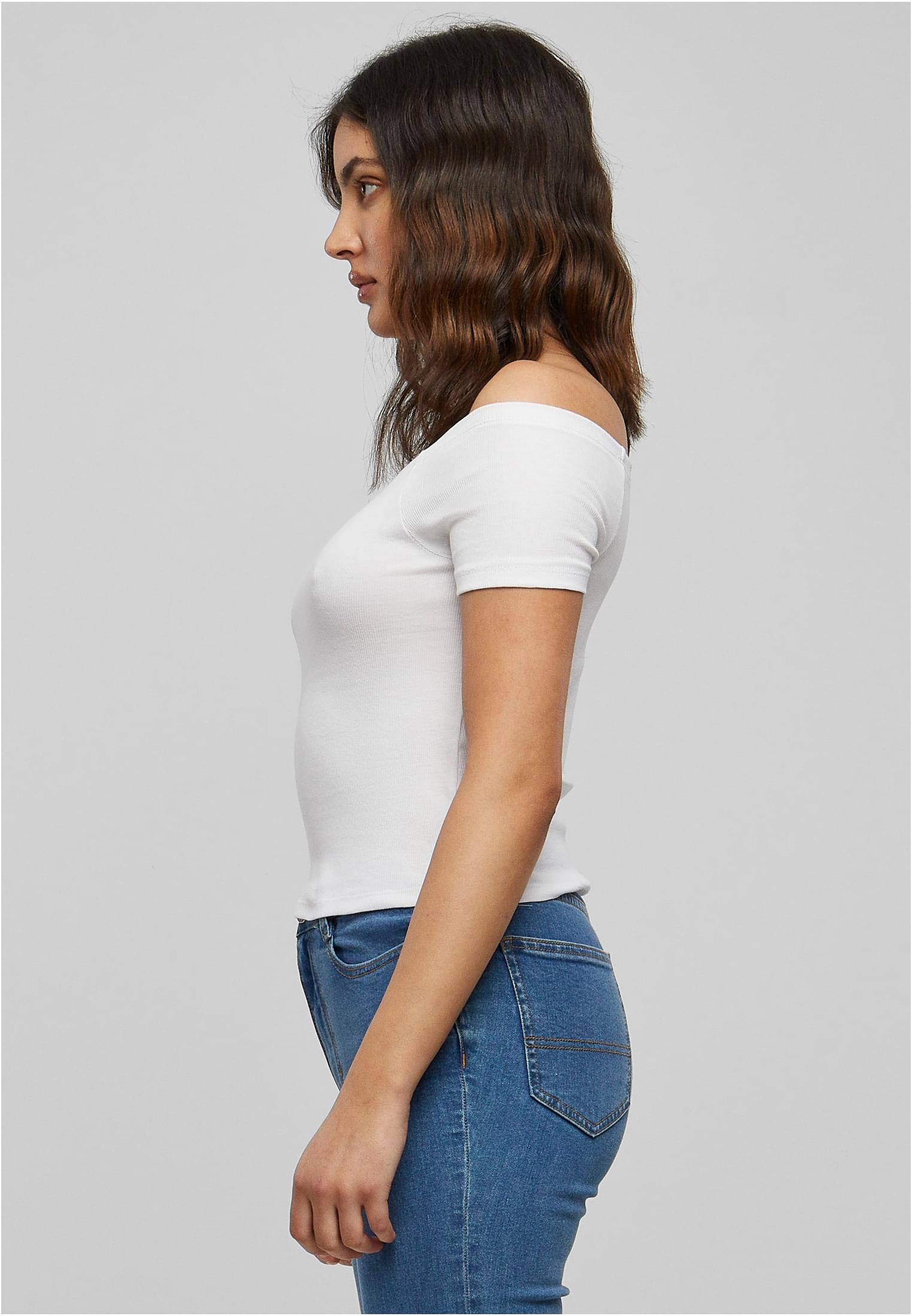 Ladies Off Shoulder Rib Tee | white