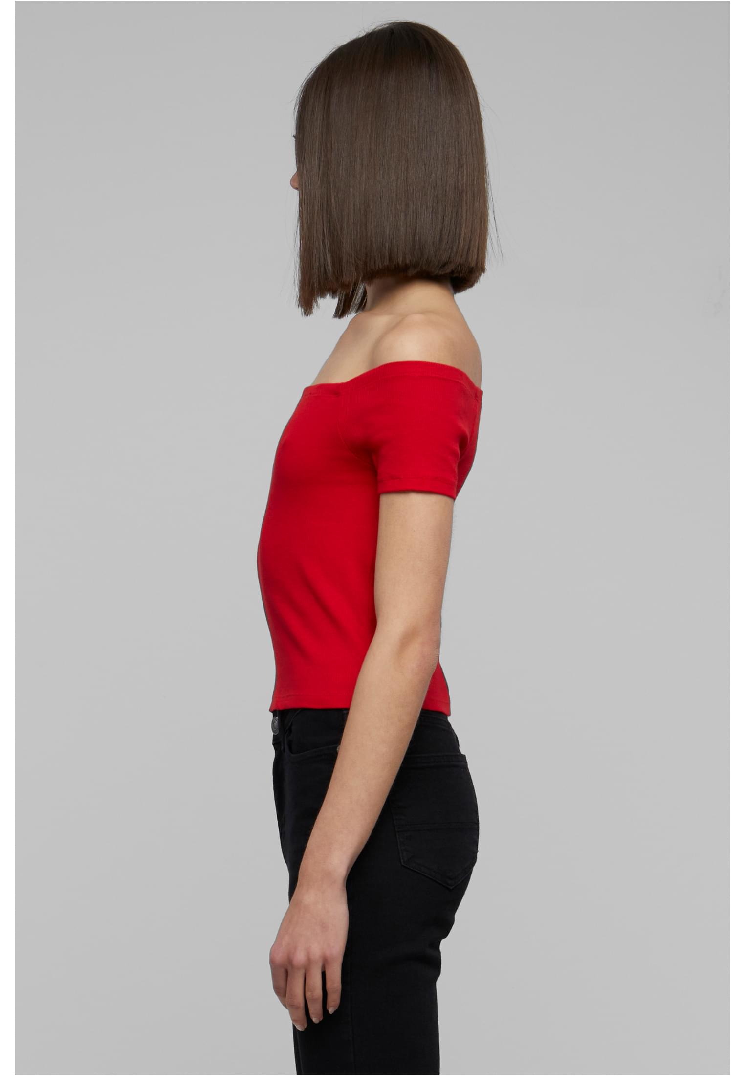 Ladies Off Shoulder Rib Tee | fire red