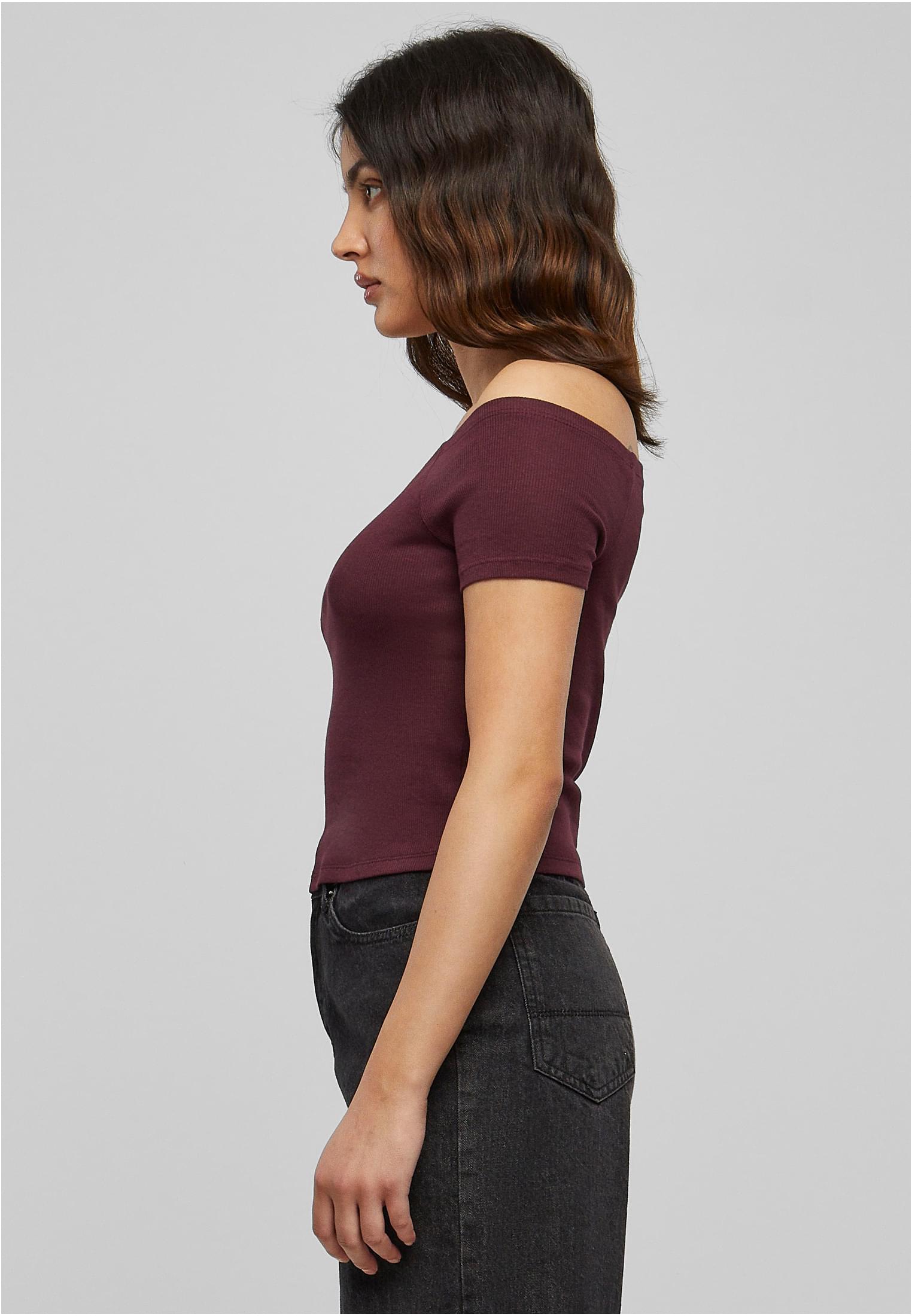 Ladies Off Shoulder Rib Tee | redwine