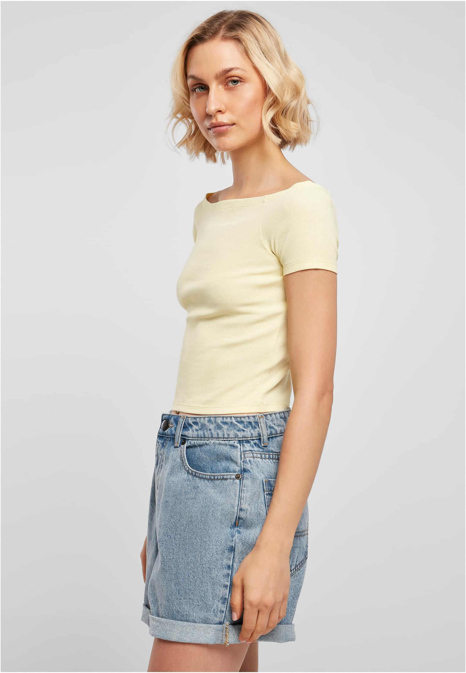 Ladies Off Shoulder Rib Tee | softyellow