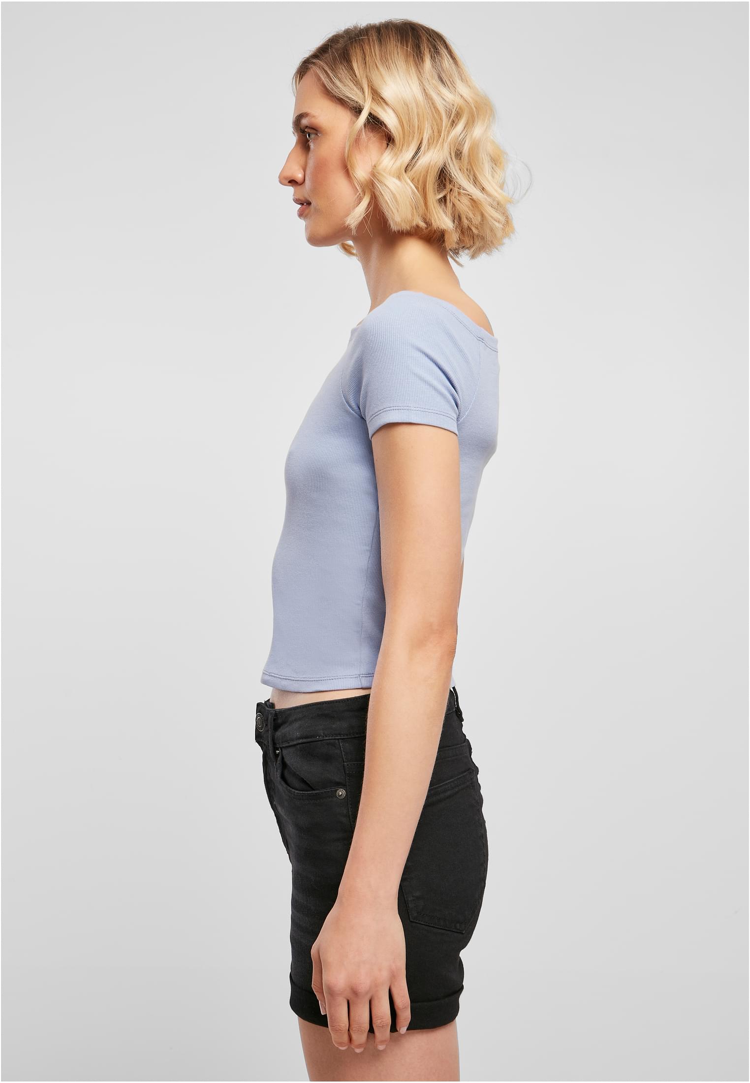 Ladies Off Shoulder Rib Tee | violablue