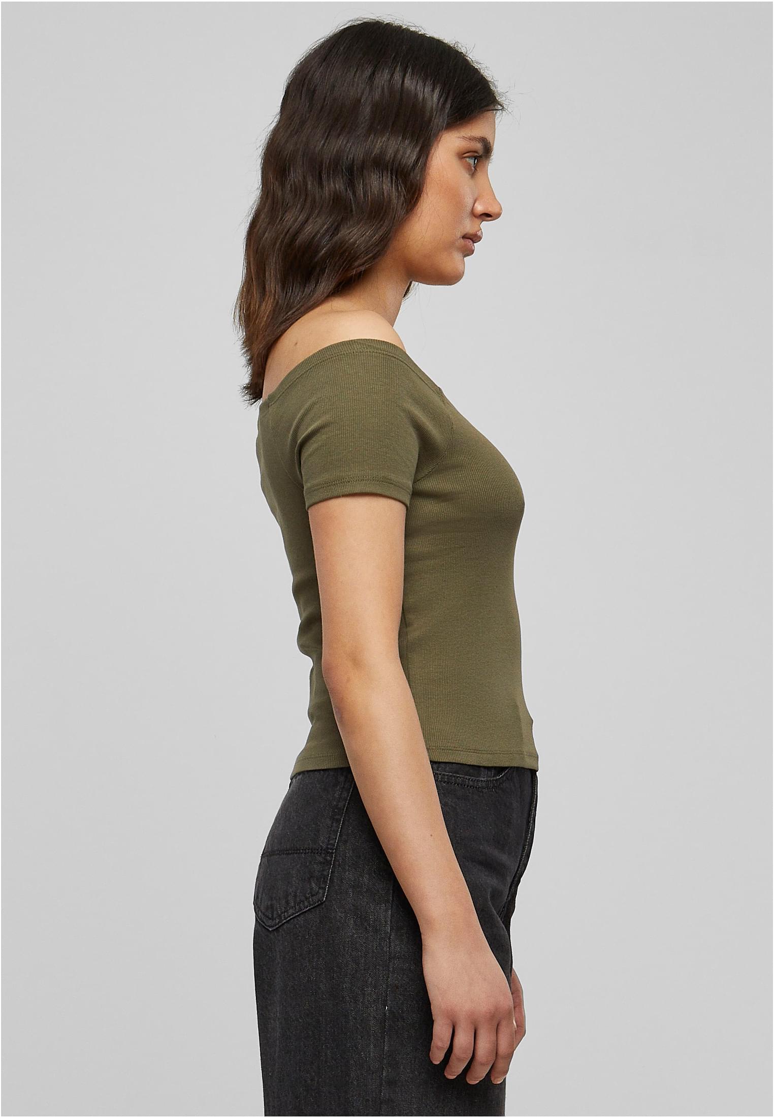 Ladies Off Shoulder Rib Tee | olive