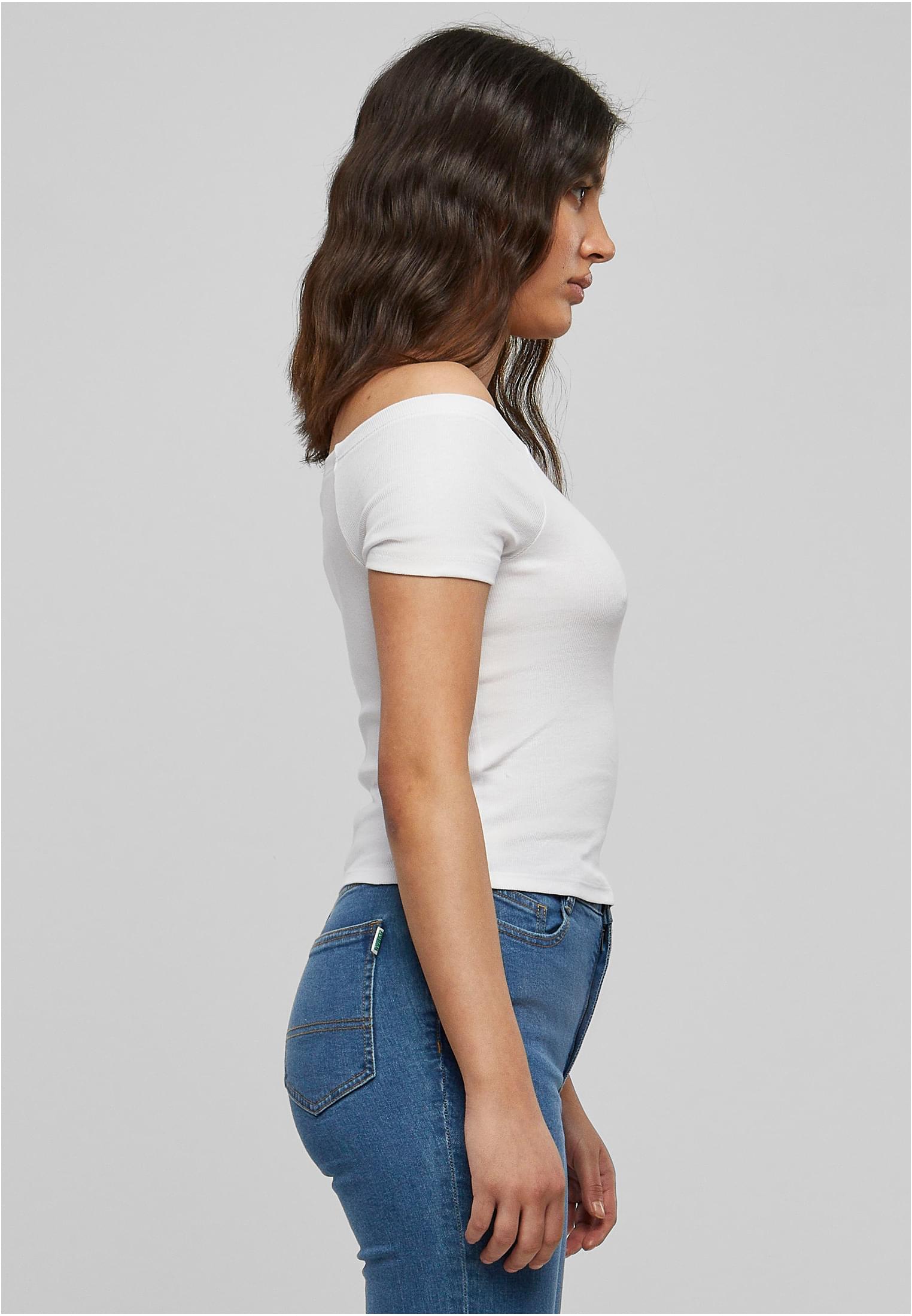 Ladies Off Shoulder Rib Tee | white