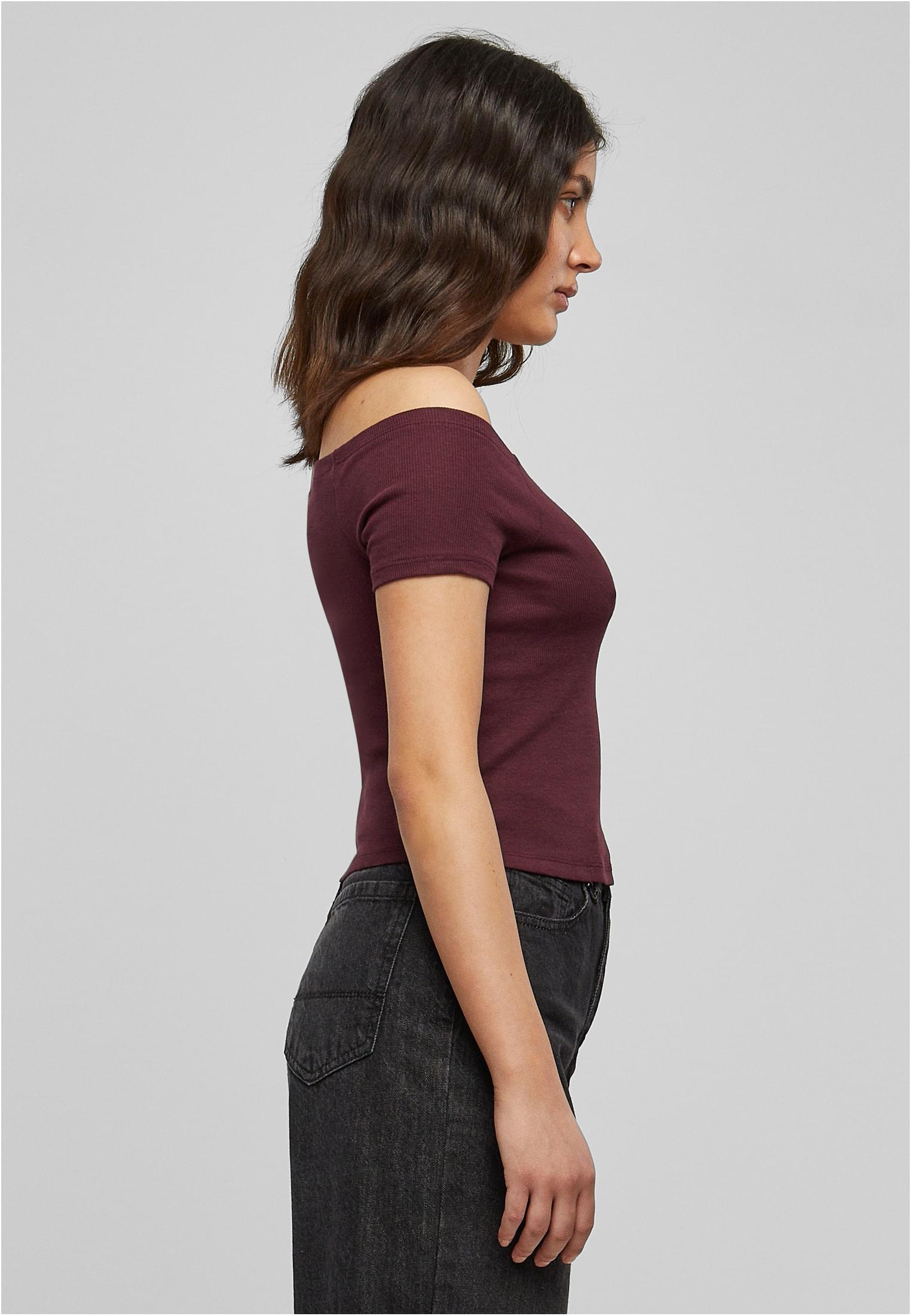 Ladies Off Shoulder Rib Tee | redwine