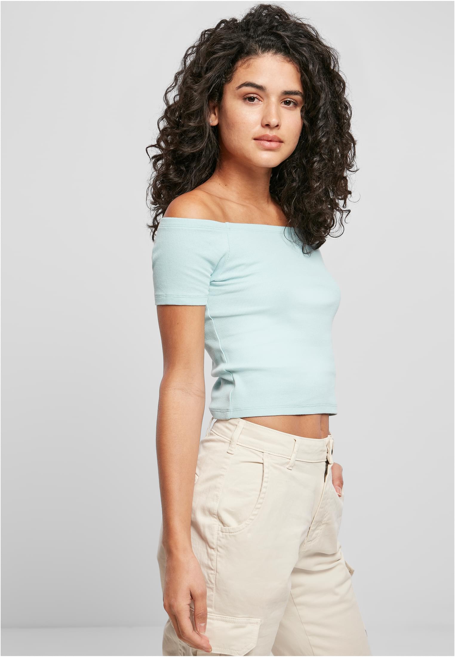 Ladies Off Shoulder Rib Tee | seablue