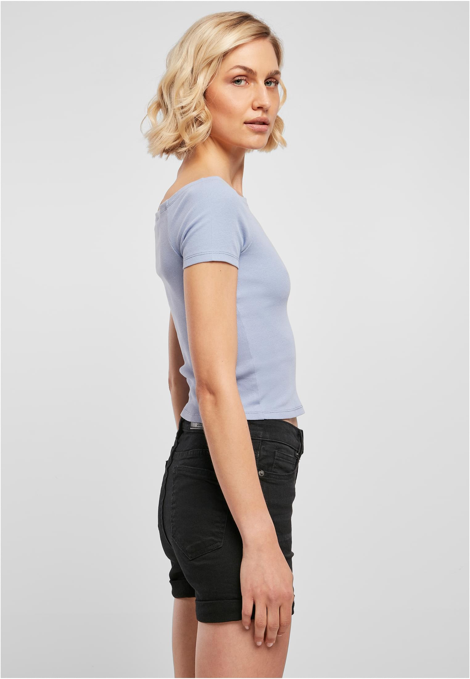 Ladies Off Shoulder Rib Tee | violablue