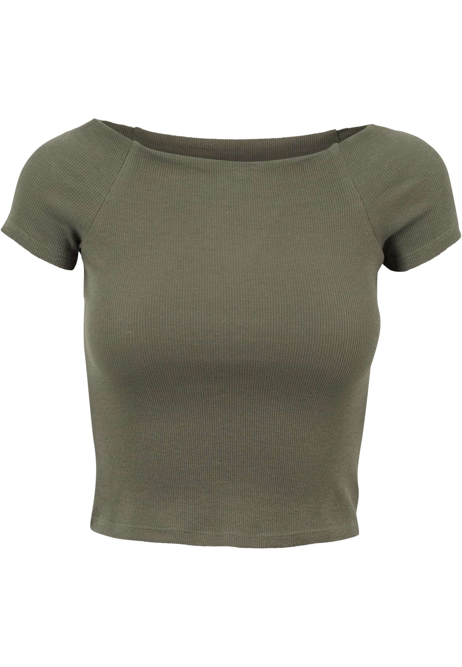 Ladies Off Shoulder Rib Tee | olive