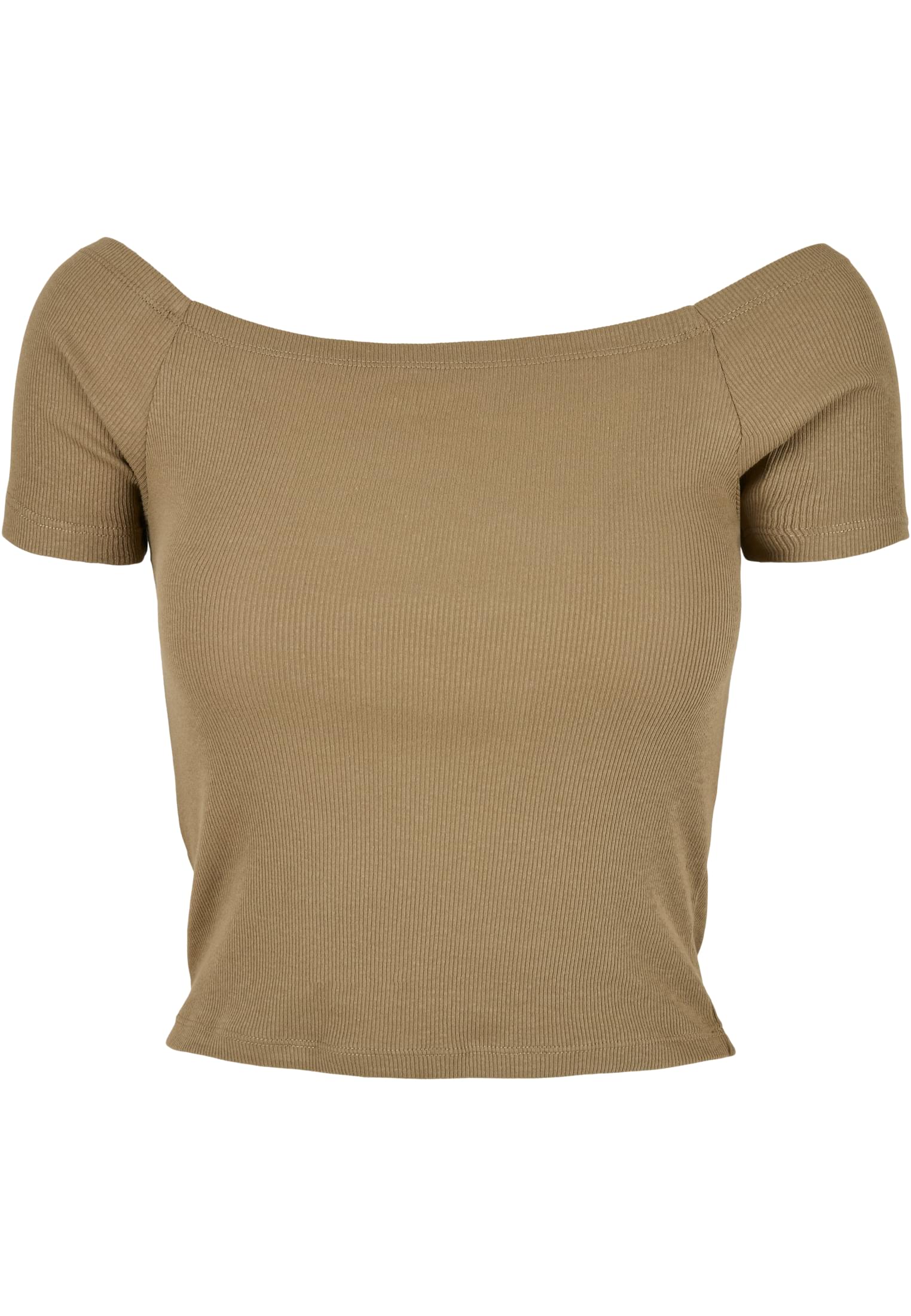 Ladies Off Shoulder Rib Tee | khaki