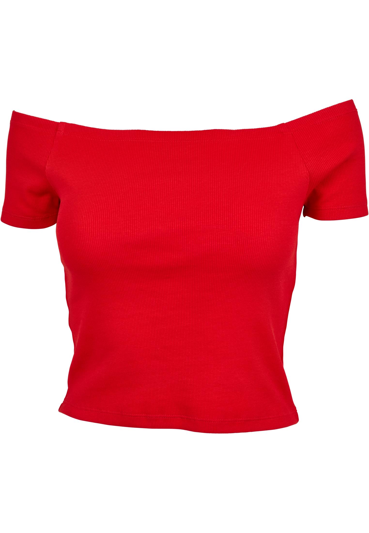 Ladies Off Shoulder Rib Tee | fire red