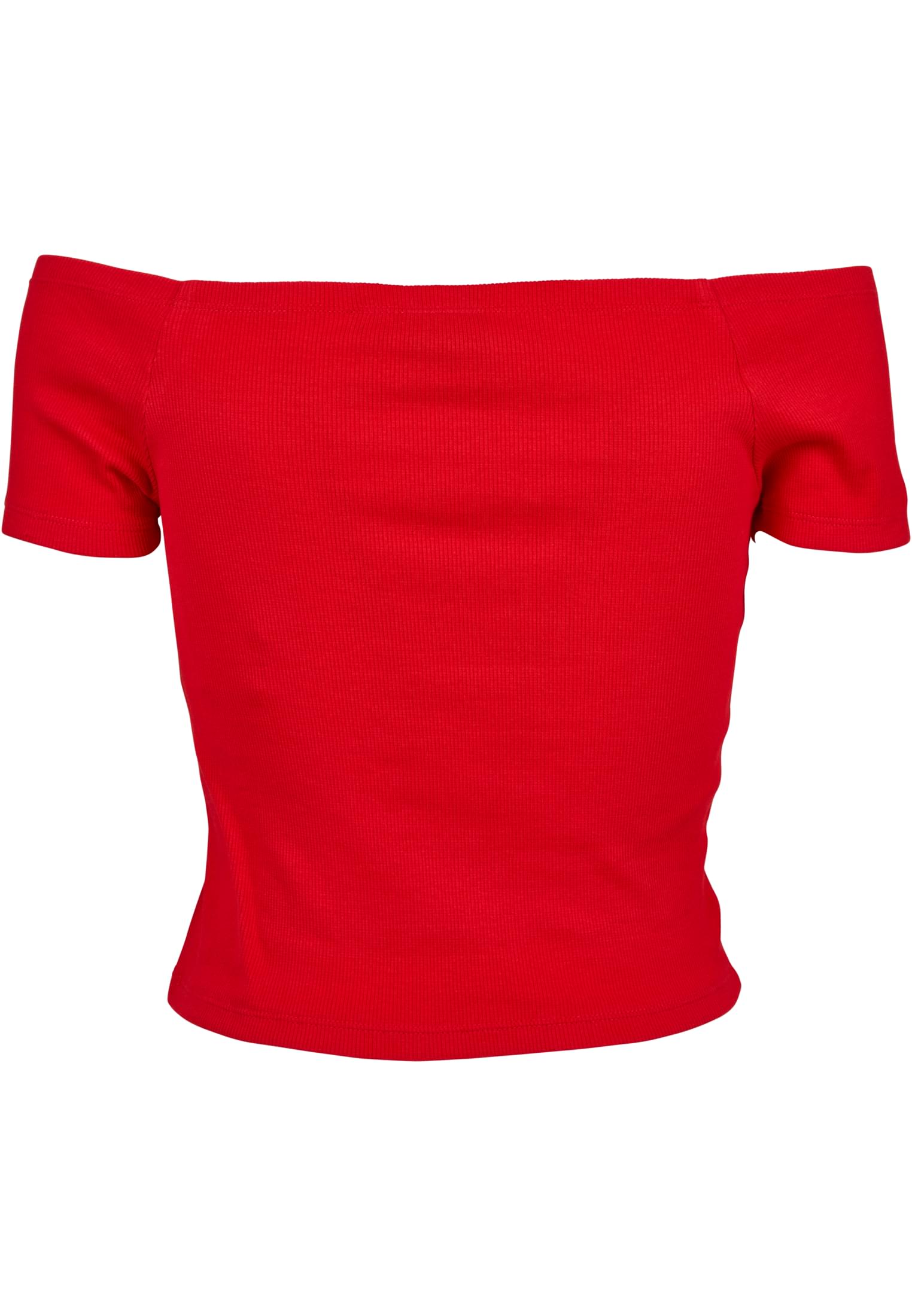 Ladies Off Shoulder Rib Tee | fire red