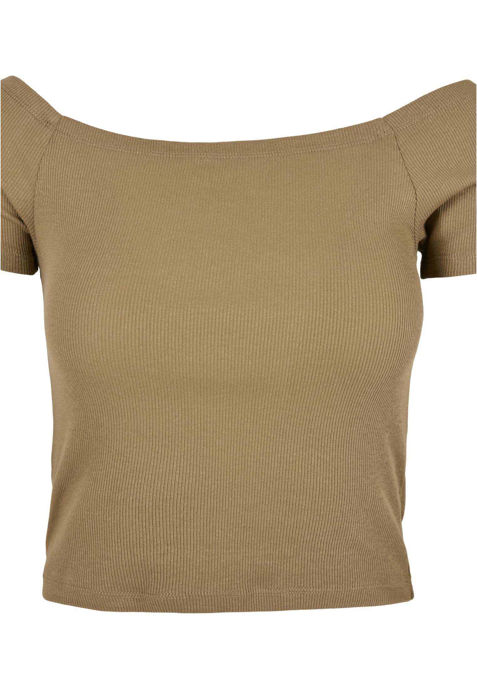 Ladies Off Shoulder Rib Tee | khaki