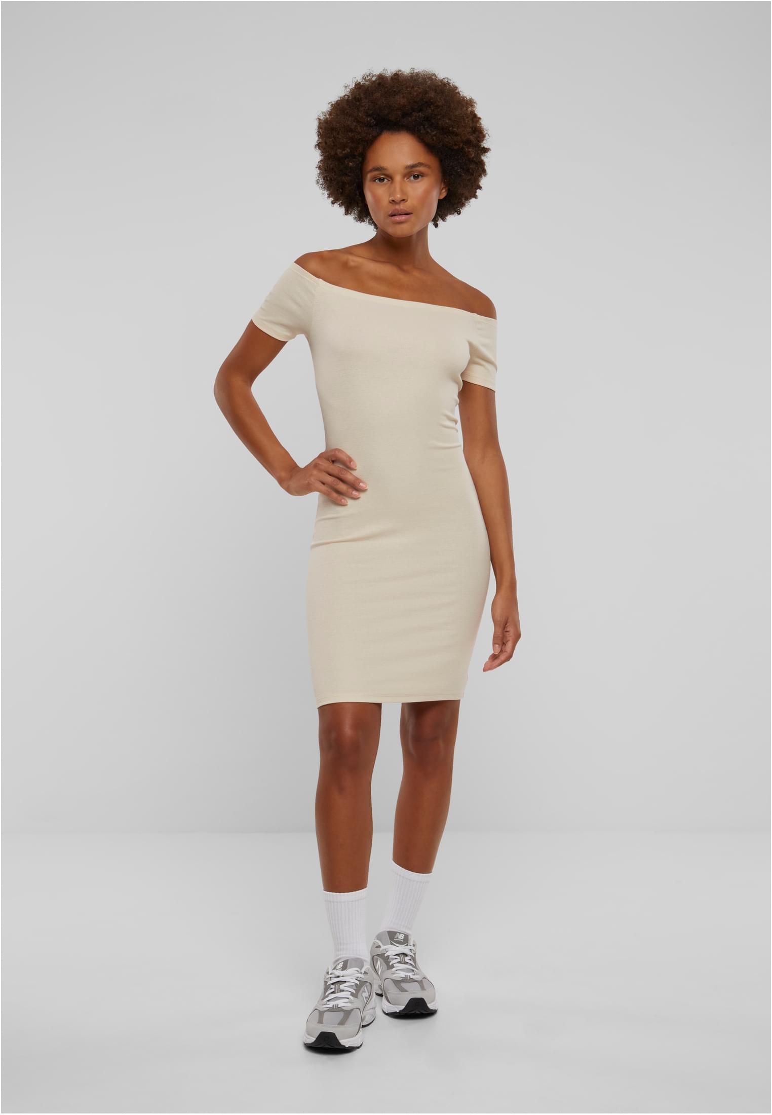 Ladies Off Shoulder Rib Dress | whitesand