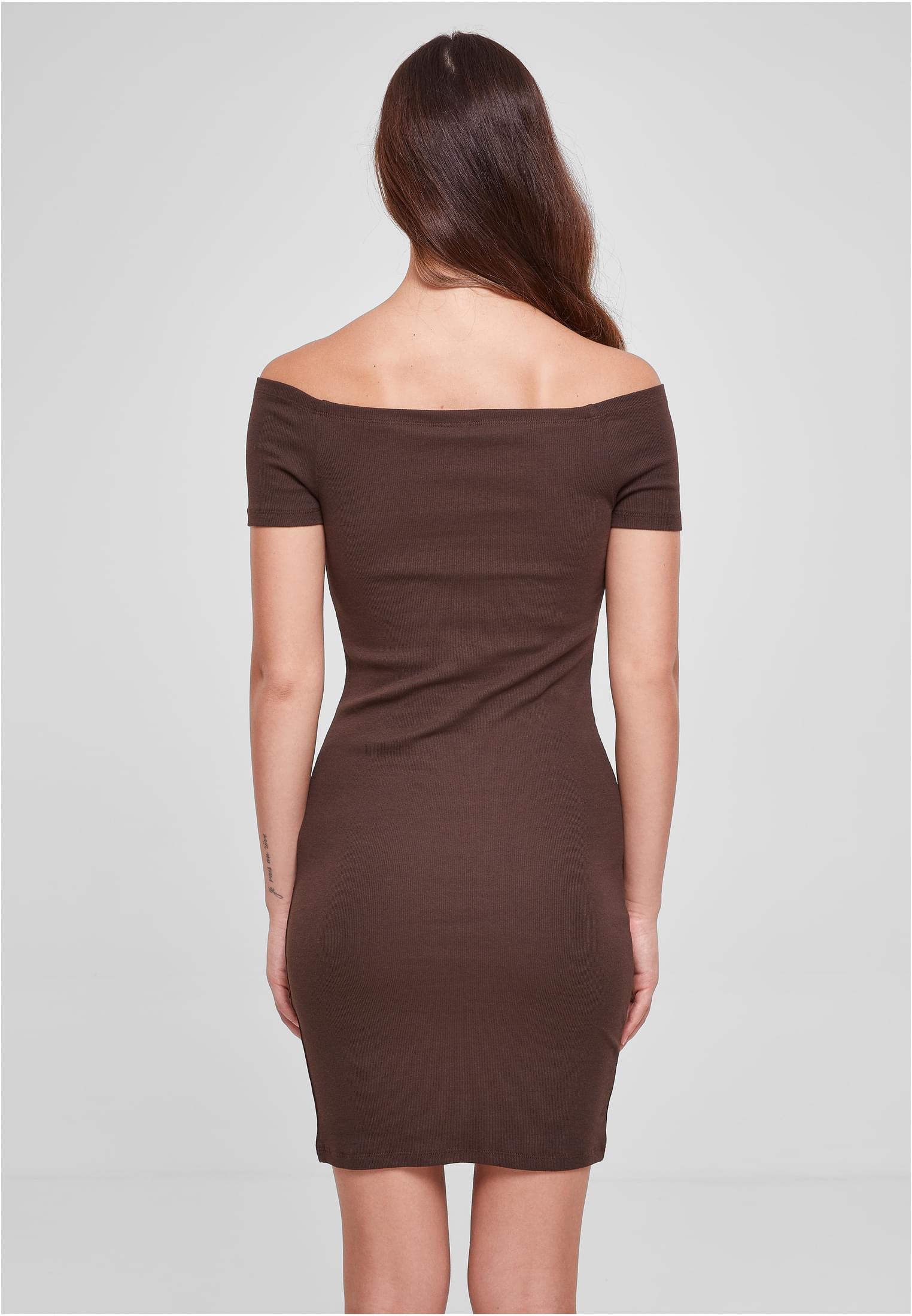 Ladies Off Shoulder Rib Dress | brown