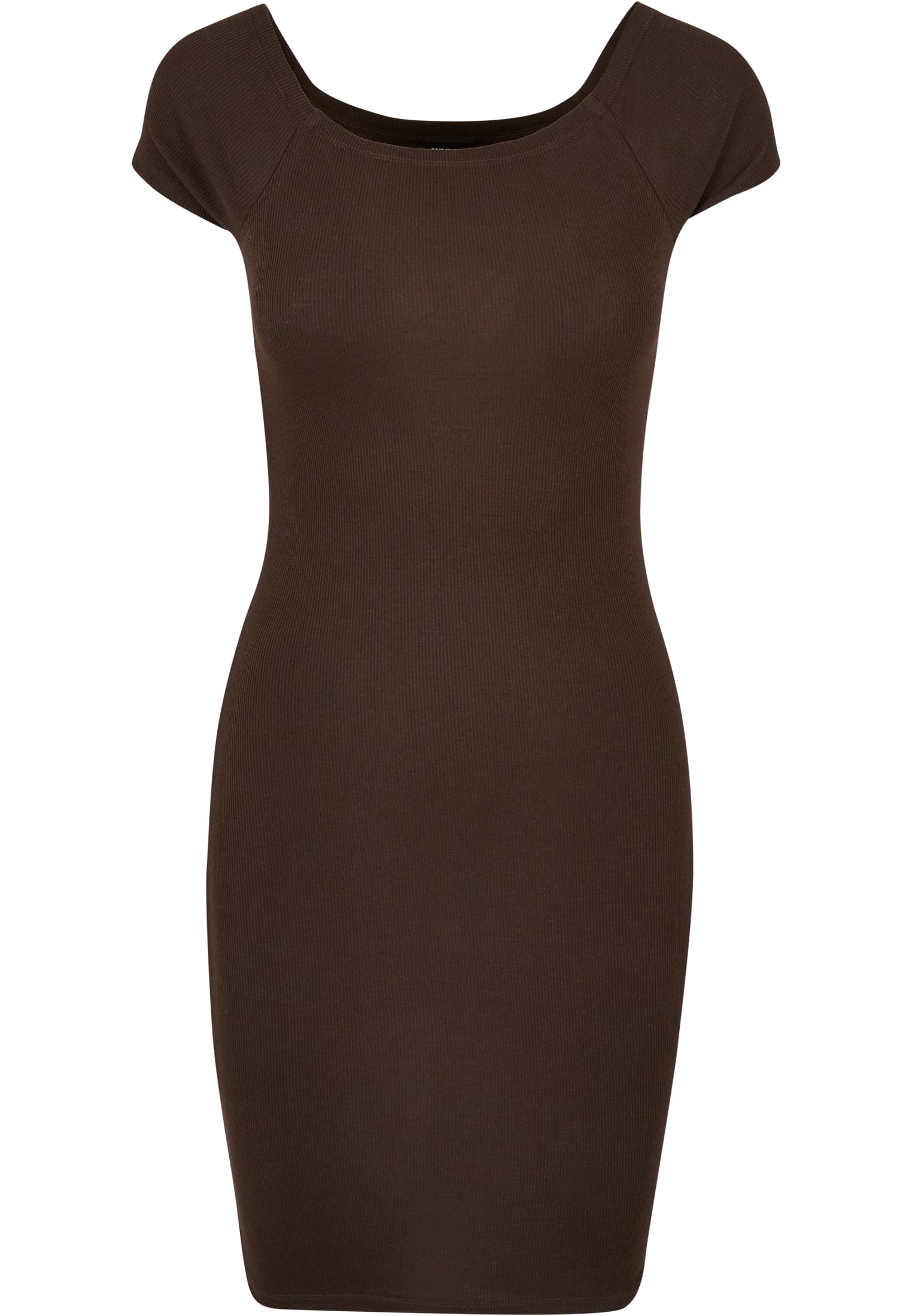 Ladies Off Shoulder Rib Dress | brown