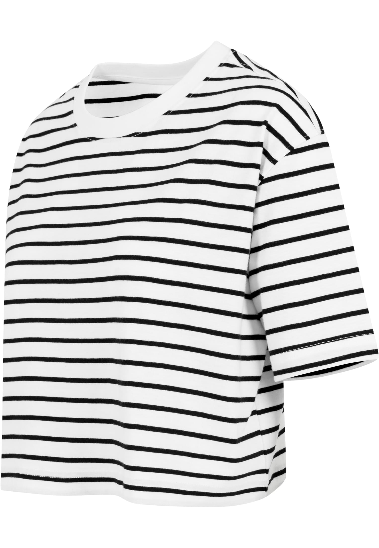 Ladies Short Striped Oversized Tee | wht/blk