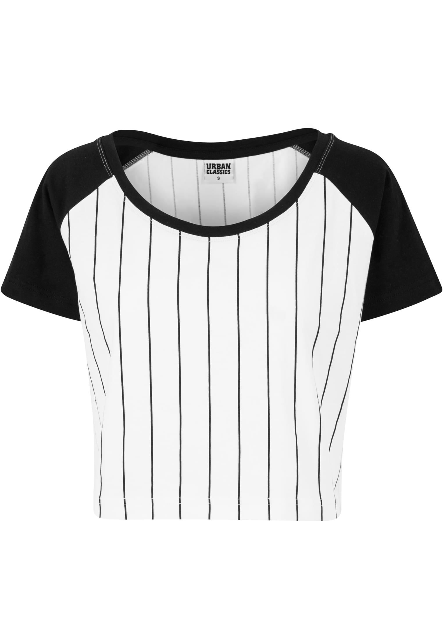 Ladies Cropped Baseball Tee | wht/blk