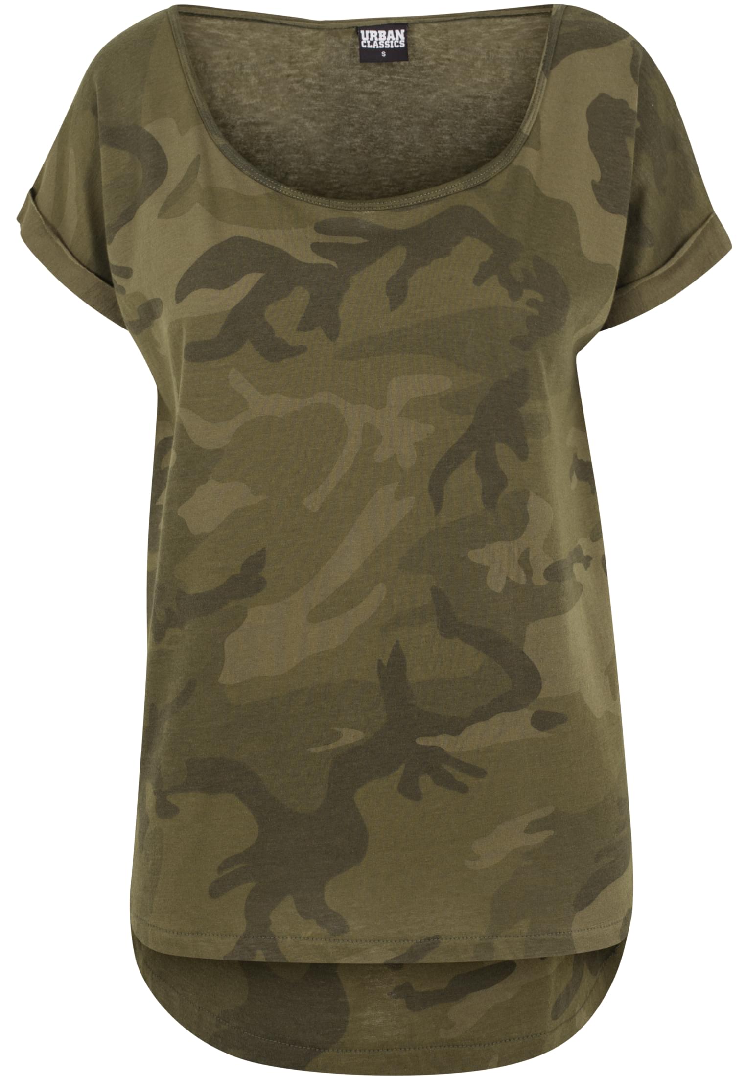 Ladies Camo Back Shaped Tee | olive camo