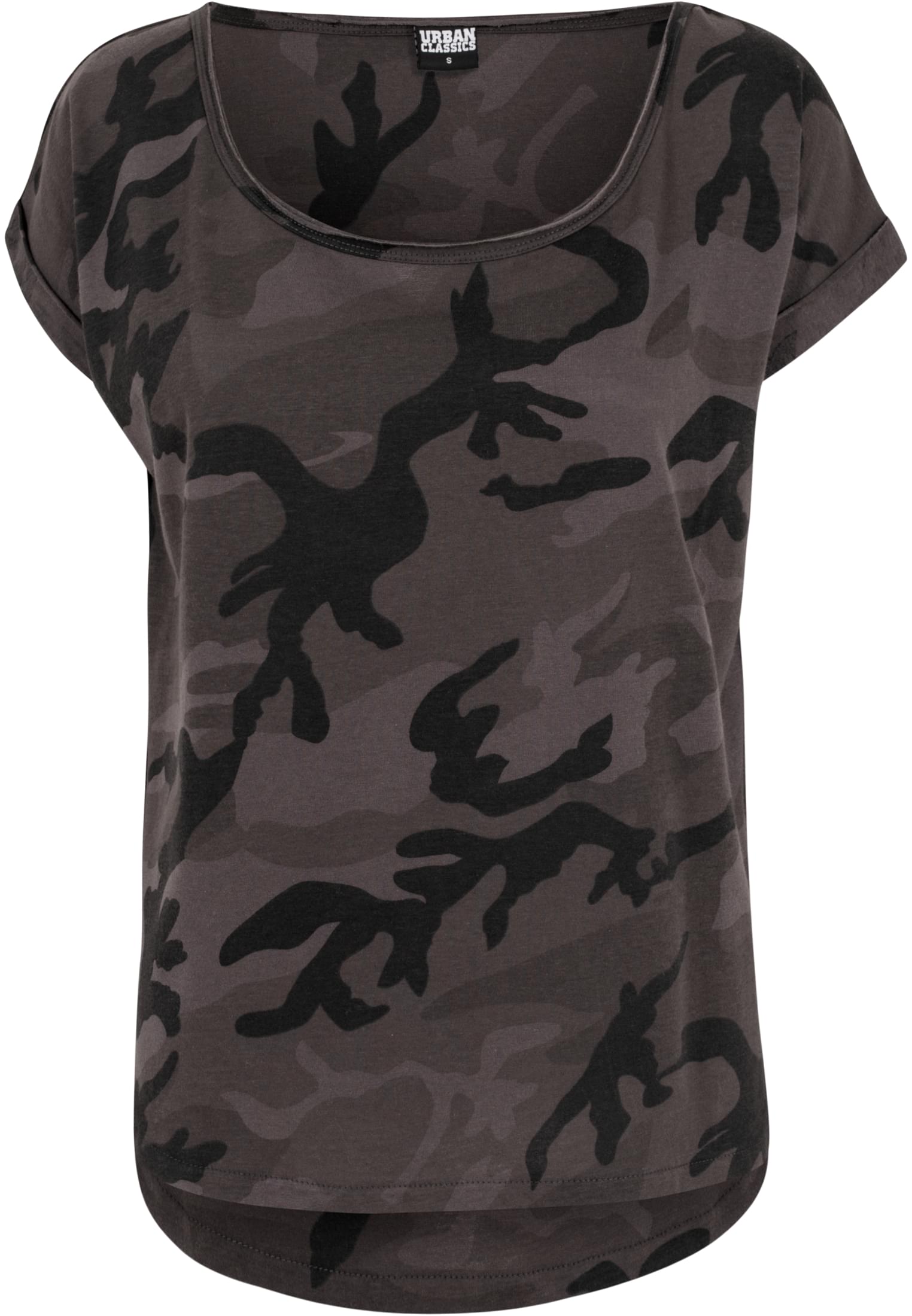 Ladies Camo Back Shaped Tee | dark camo