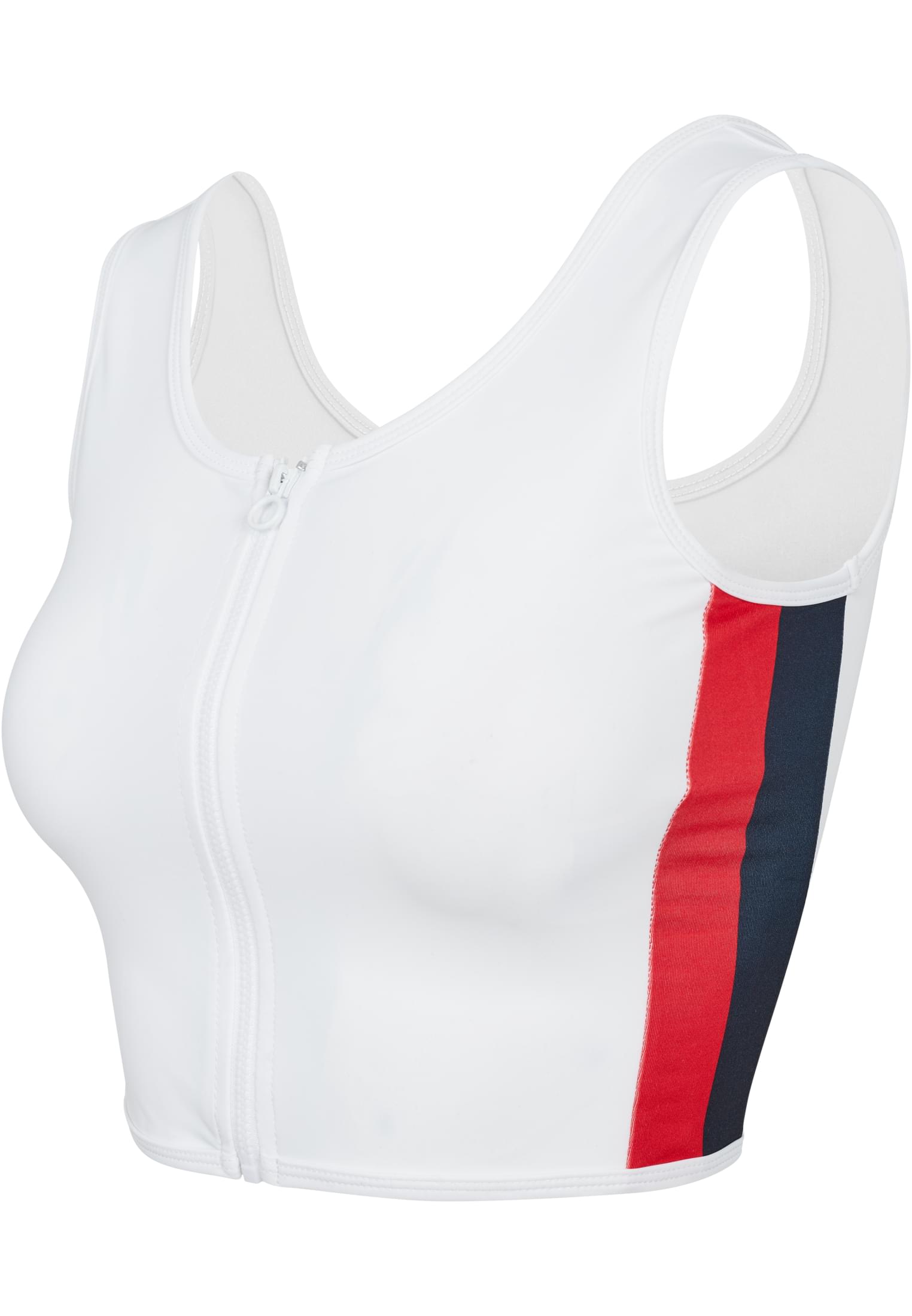 Ladies Side Stripe Cropped Zip Top | white/firered/navy