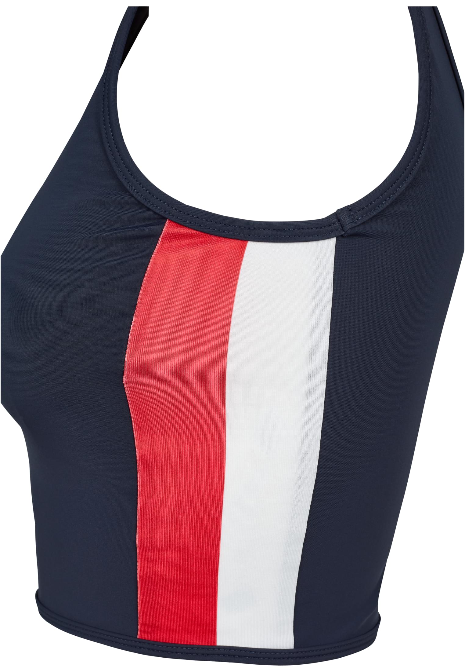 Ladies Side Stripe Cropped Zip Top | navy/fire red/white