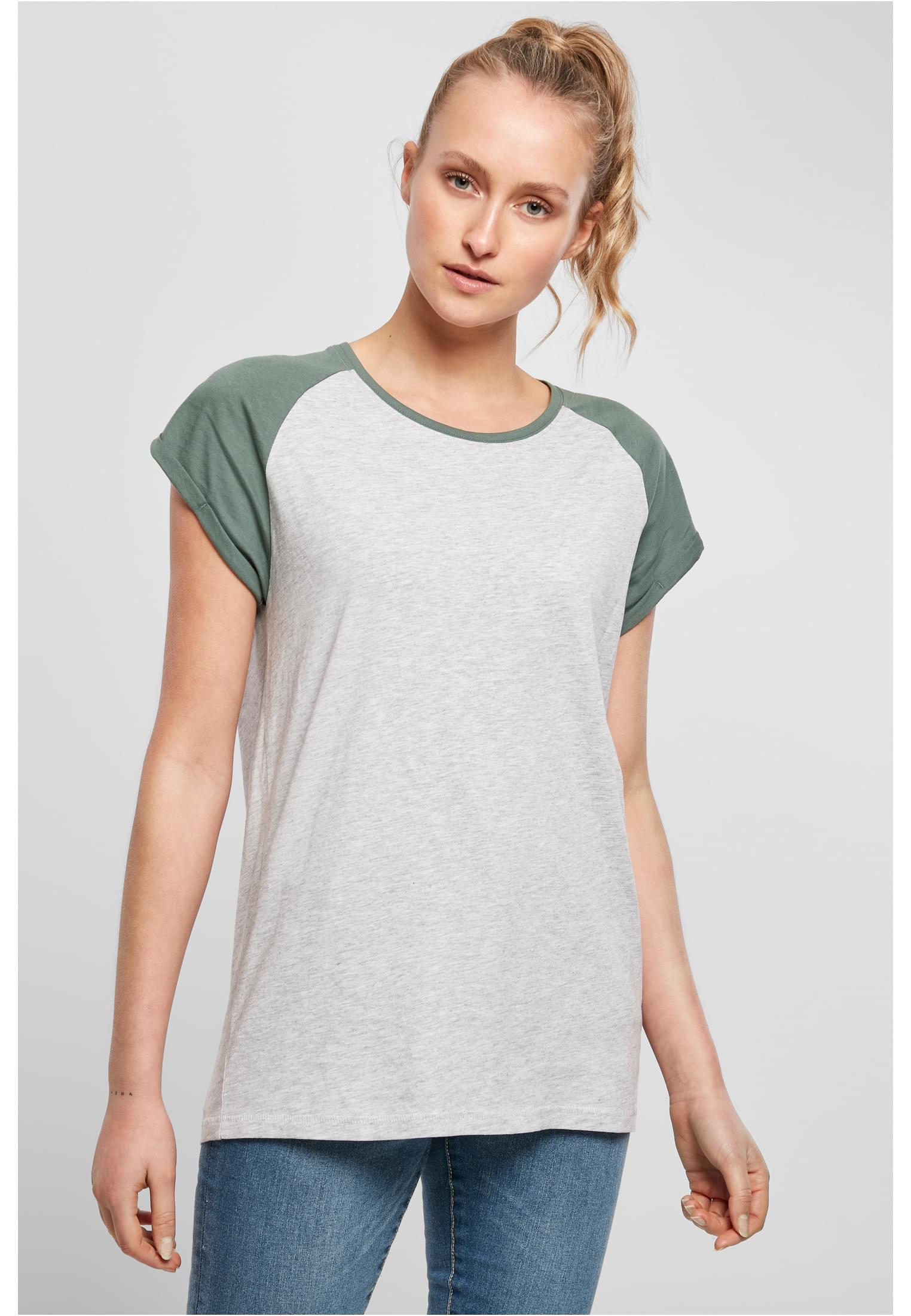 Ladies Contrast Raglan Tee | lightgrey/paleleaf