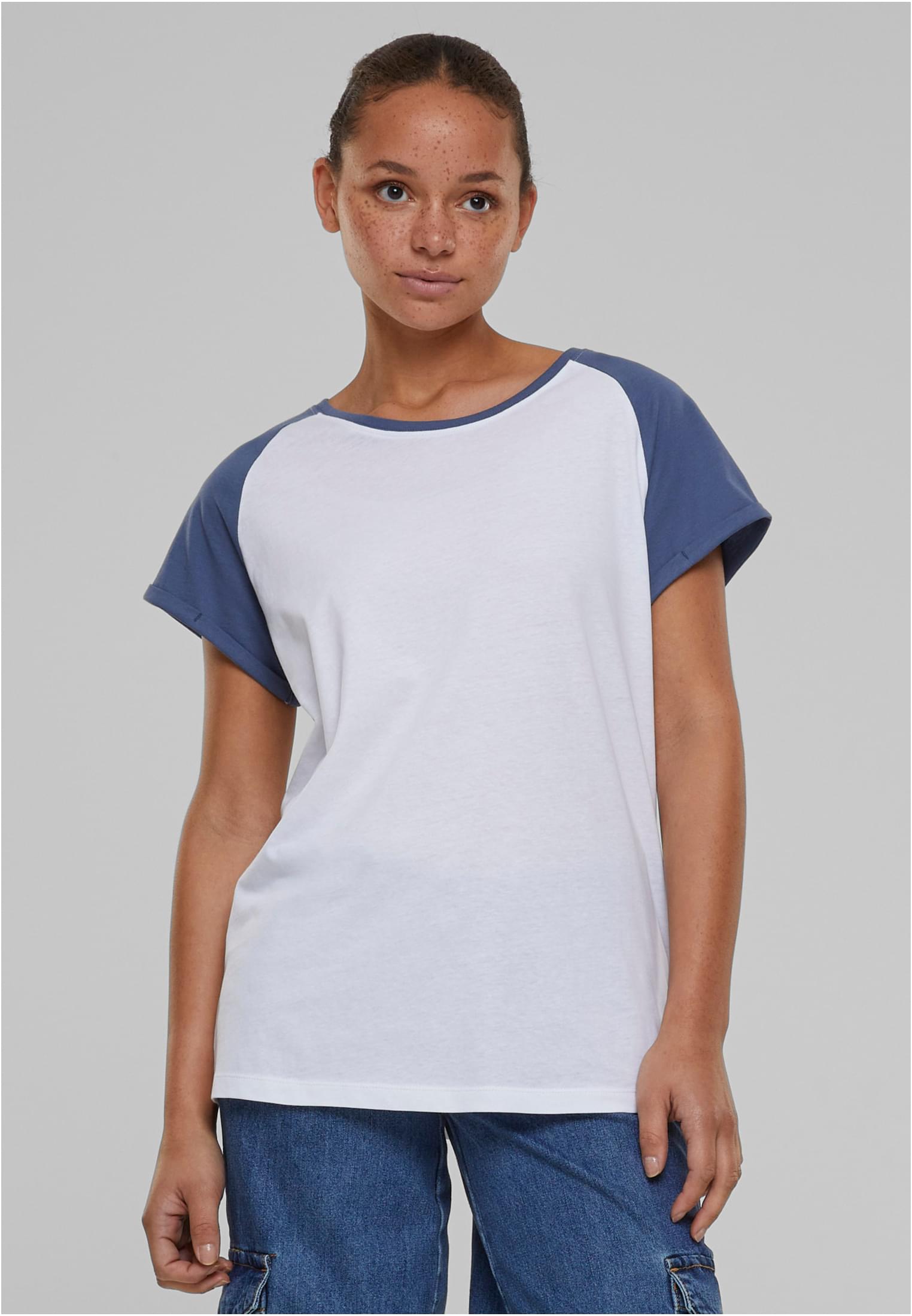 Ladies Contrast Raglan Tee | white/vintageblue