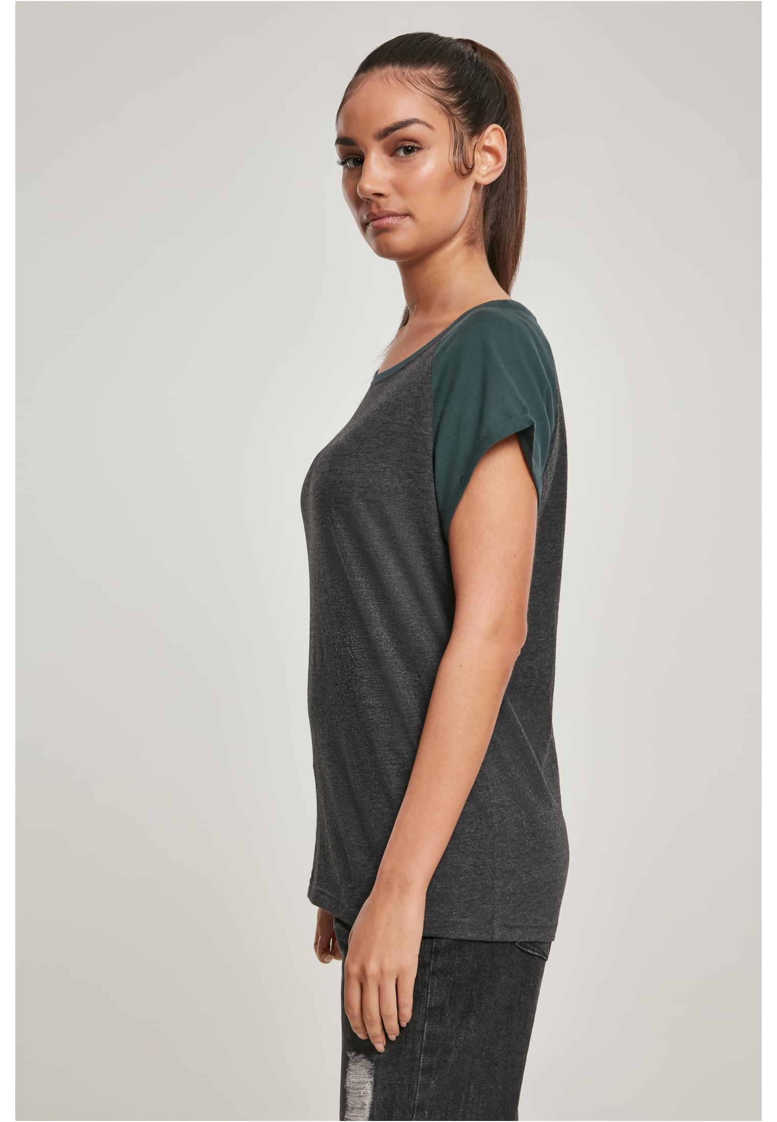 Ladies Contrast Raglan Tee | charcoal/bottlegreen