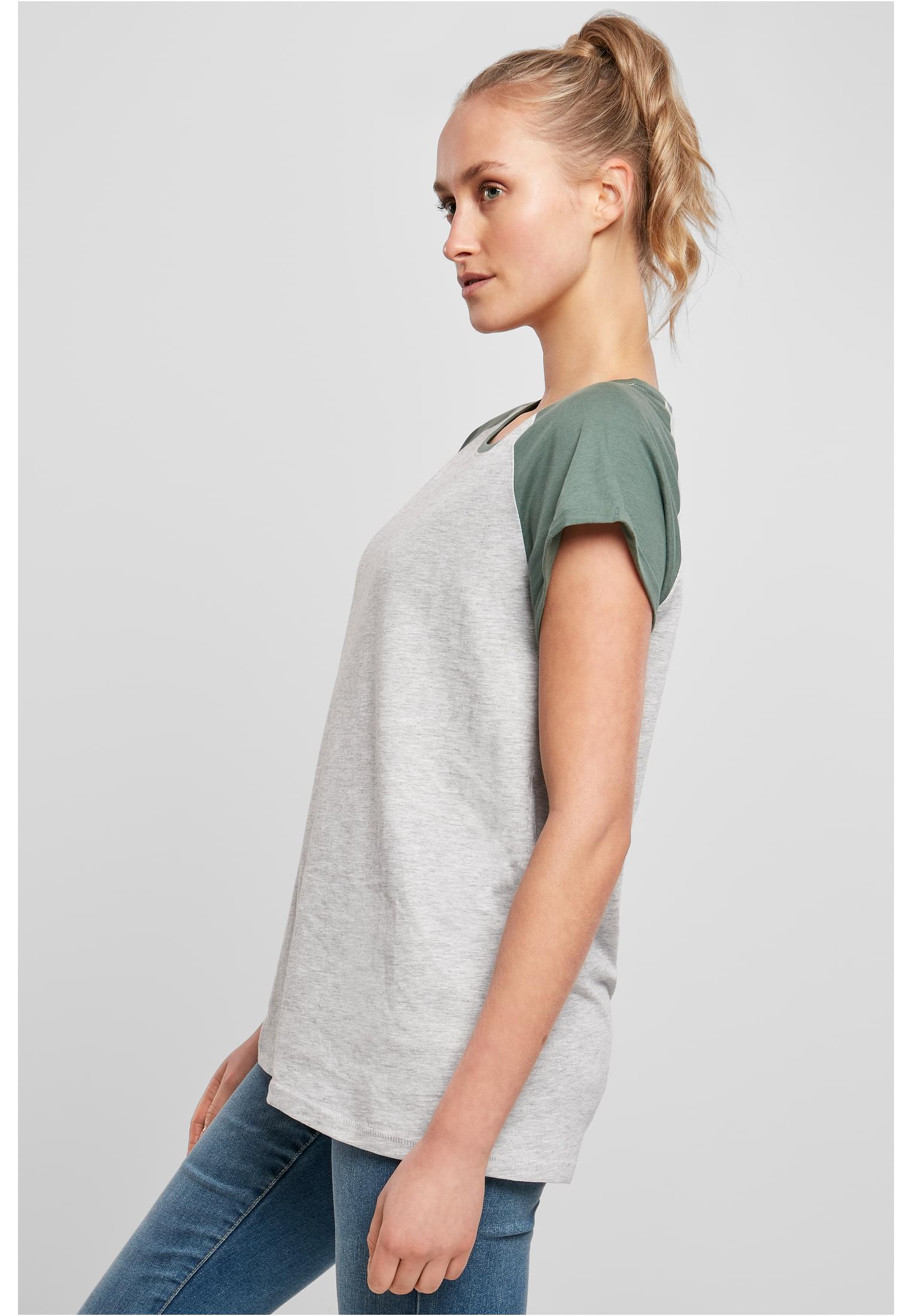 Ladies Contrast Raglan Tee | lightgrey/paleleaf