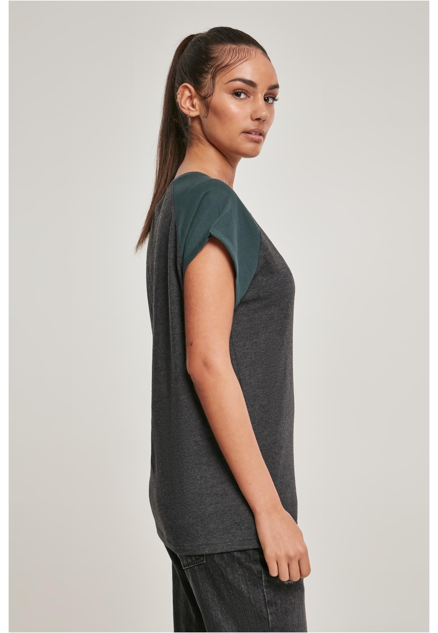 Ladies Contrast Raglan Tee | charcoal/bottlegreen