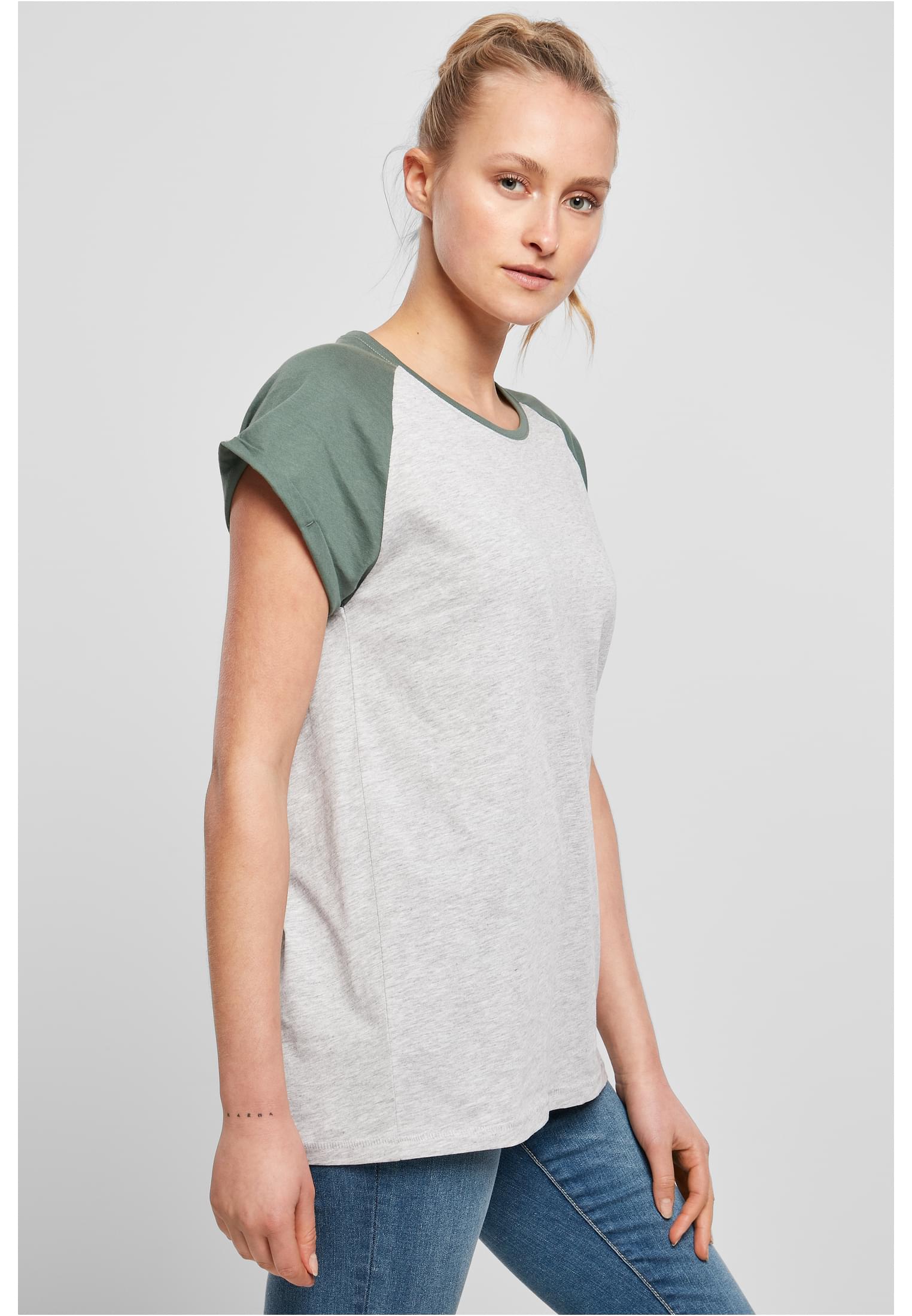 Ladies Contrast Raglan Tee | lightgrey/paleleaf