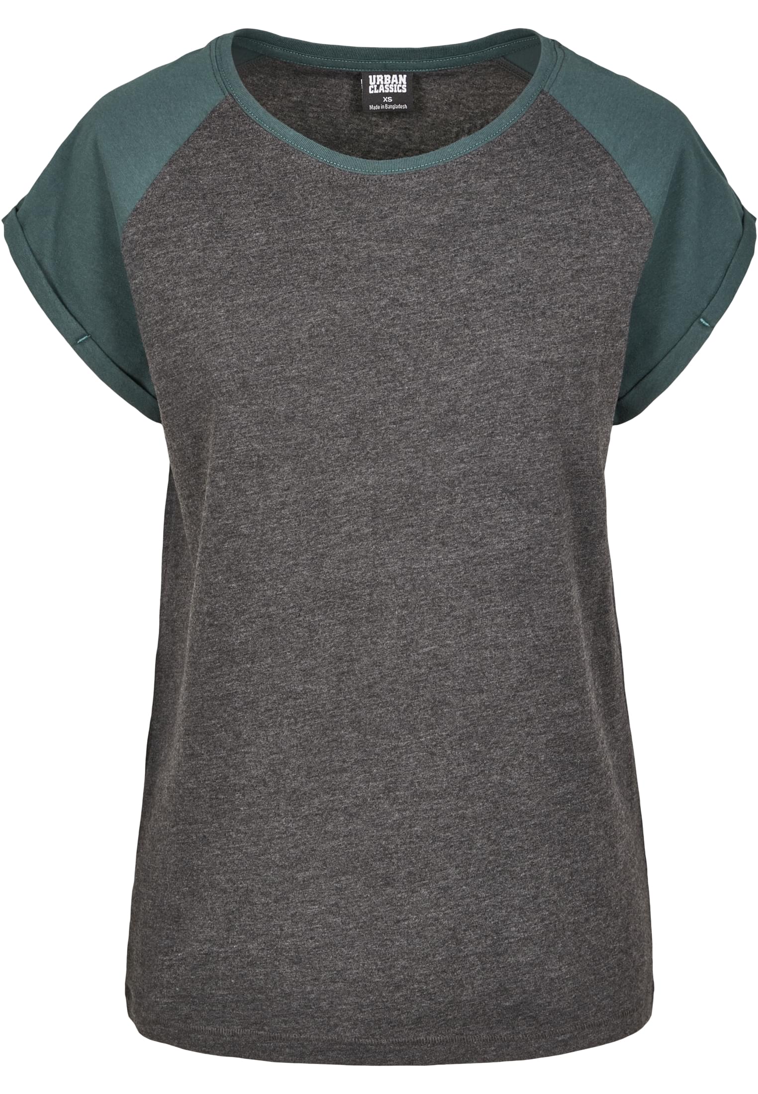 Ladies Contrast Raglan Tee | charcoal/bottlegreen