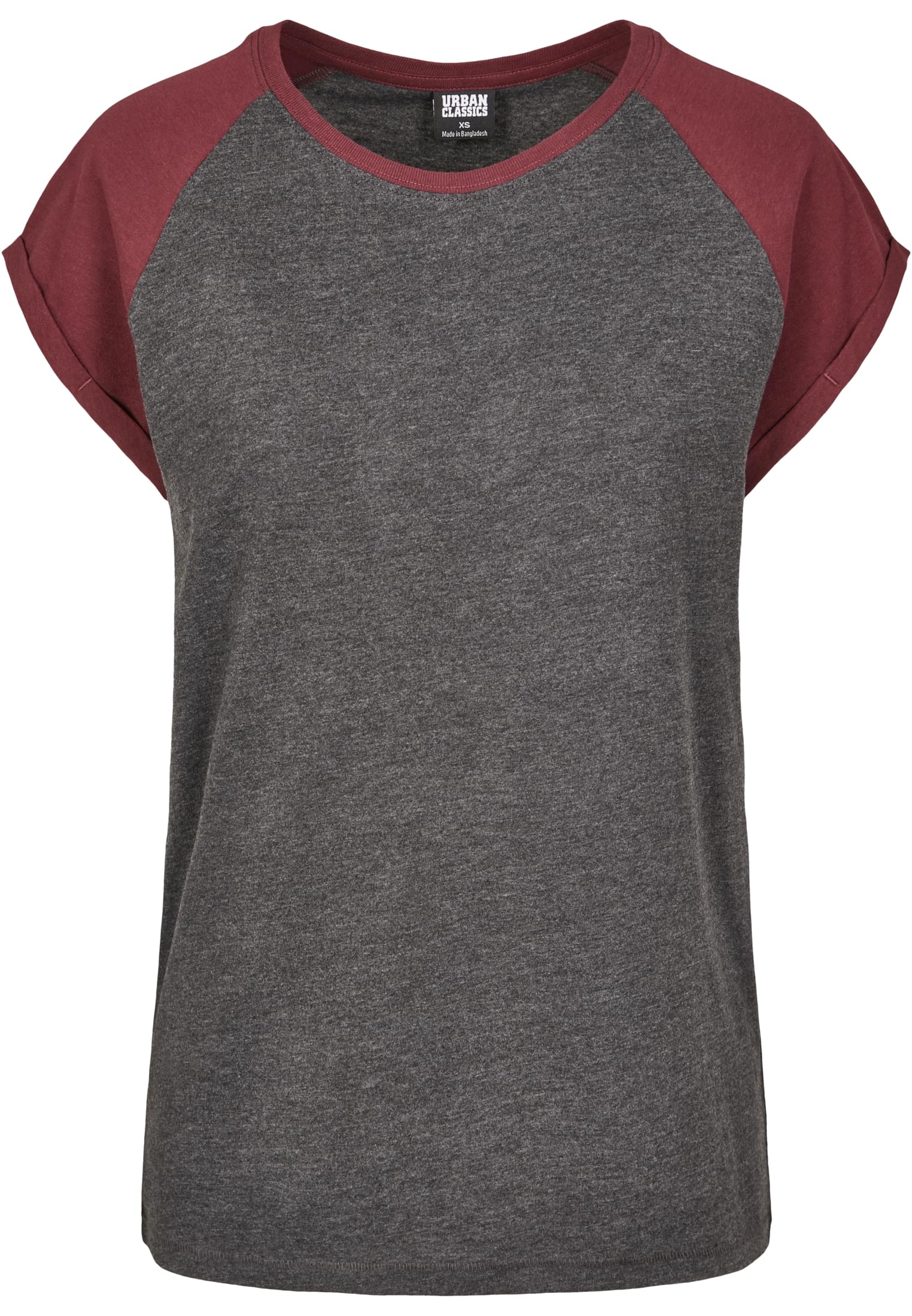 Ladies Contrast Raglan Tee | charcoal/redwine