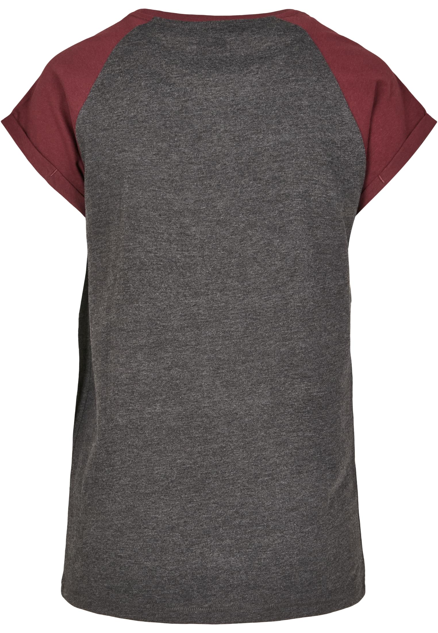 Ladies Contrast Raglan Tee | charcoal/redwine